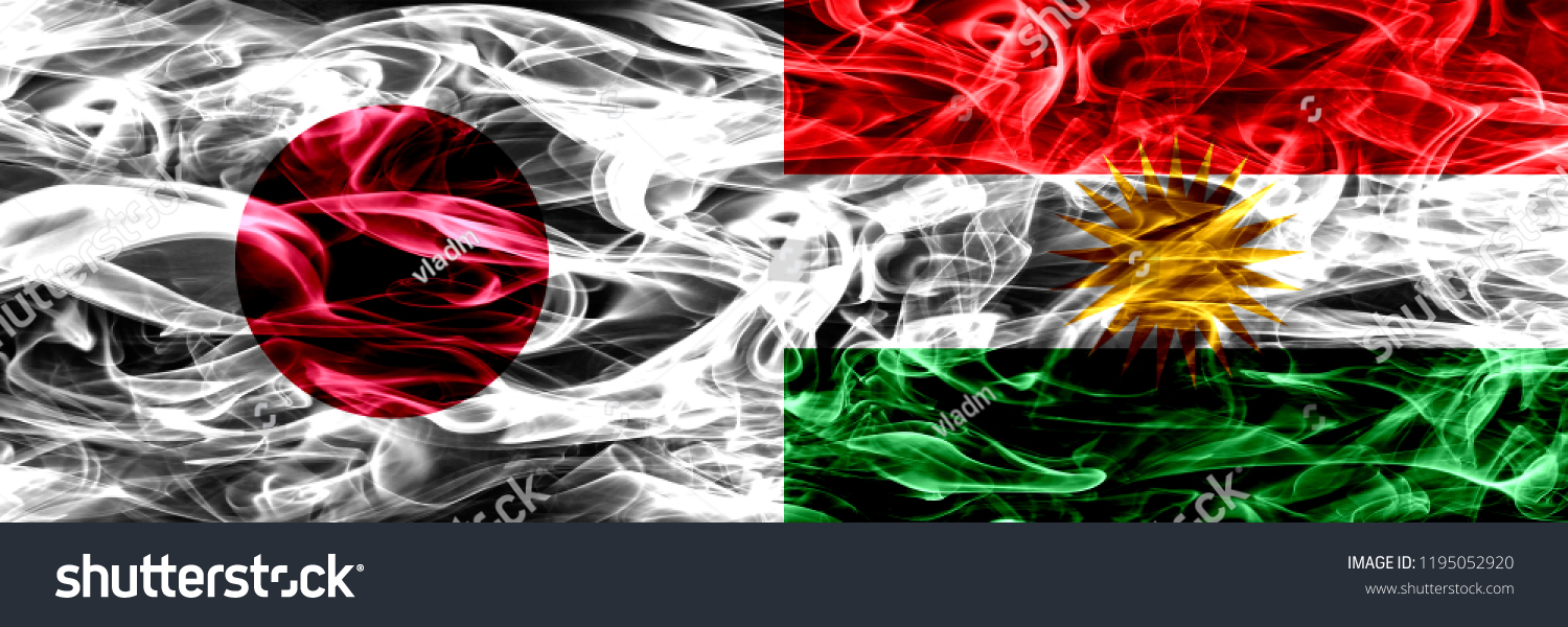 Japan Vs Kurdistan Kurdish Smoke Flags Stock Illustration