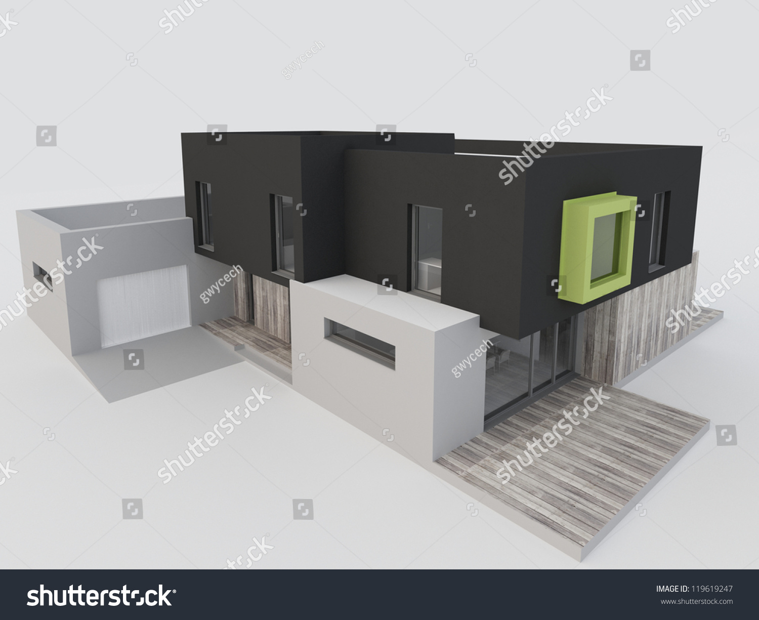 Computer Generated Visualization Contemporary Box House Stock