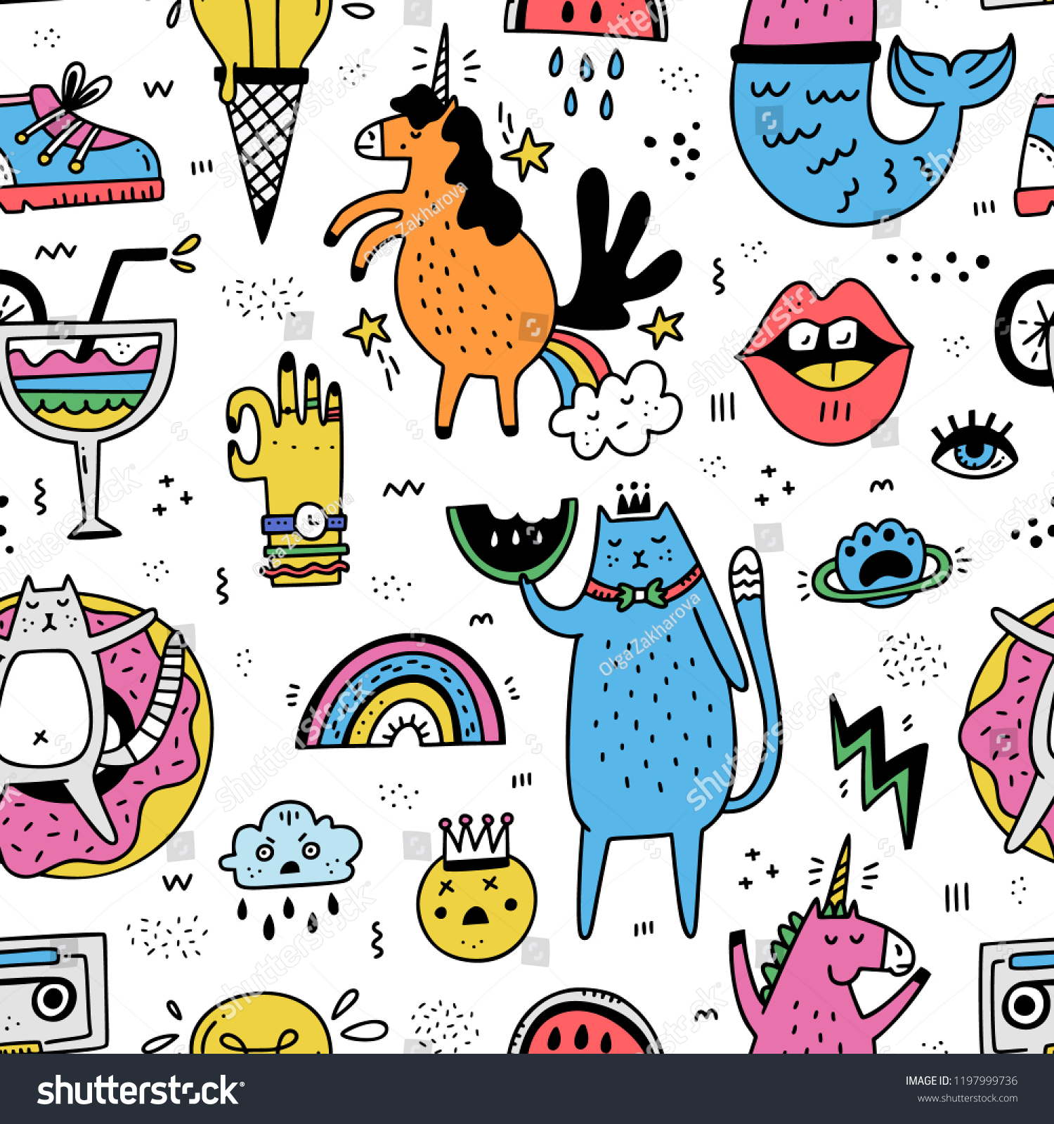 Fun Seamless Pattern Illustration Cartoon Style Stock Vector Royalty