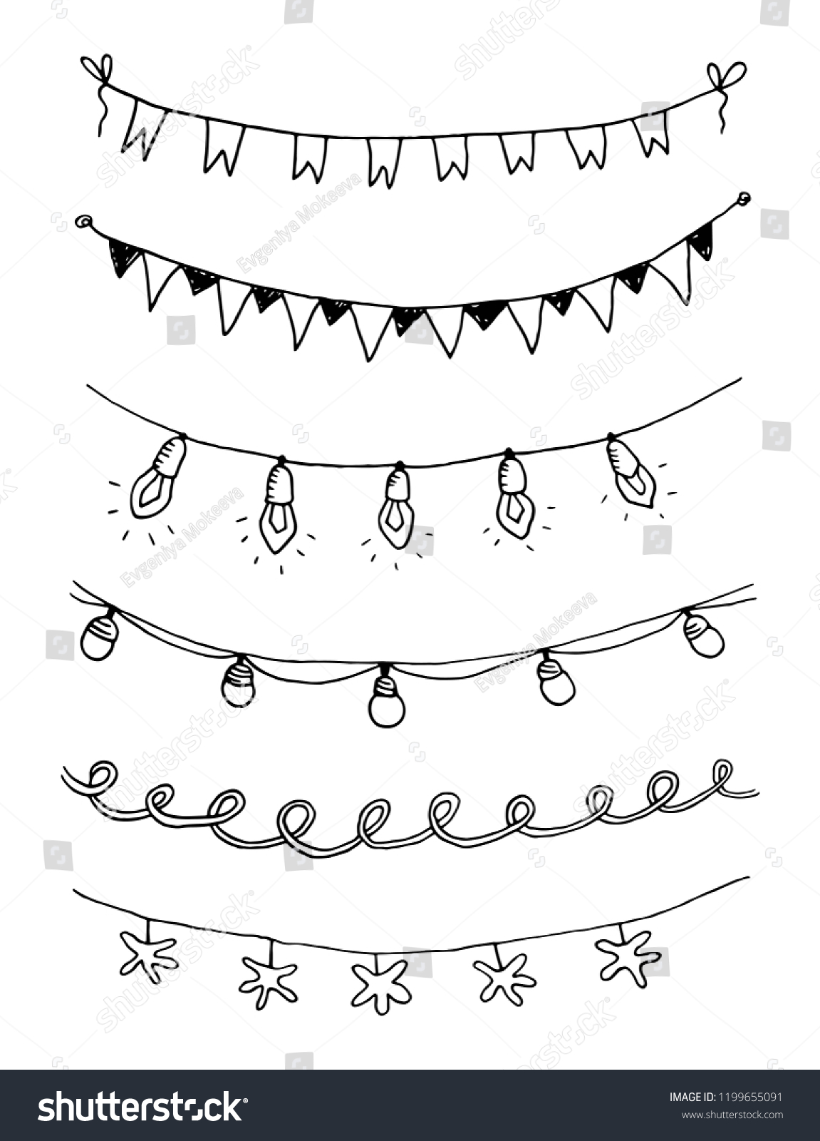 Set Hand Drawn Sketch Garlands Flags Stock Vector Royalty Free