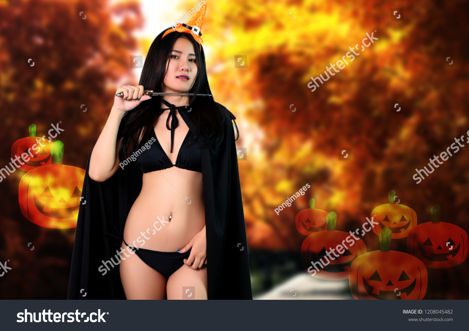 Sexy Woman Witch Black Bikini Halloween