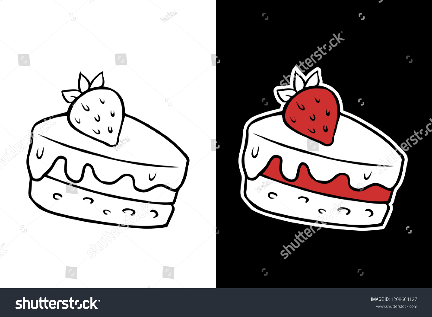 Piece Strawberry Cake Vector Cartoon Drawing Stock Vector Royalty Free