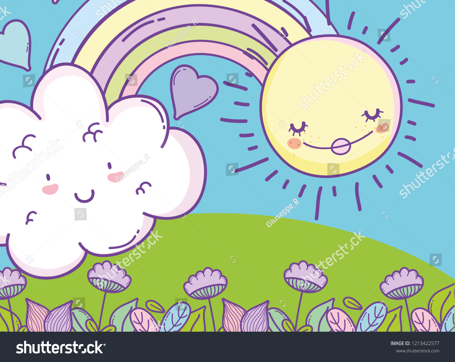 Rainbow Kawaii Cloud Happy Sun Stock Vector Royalty Free