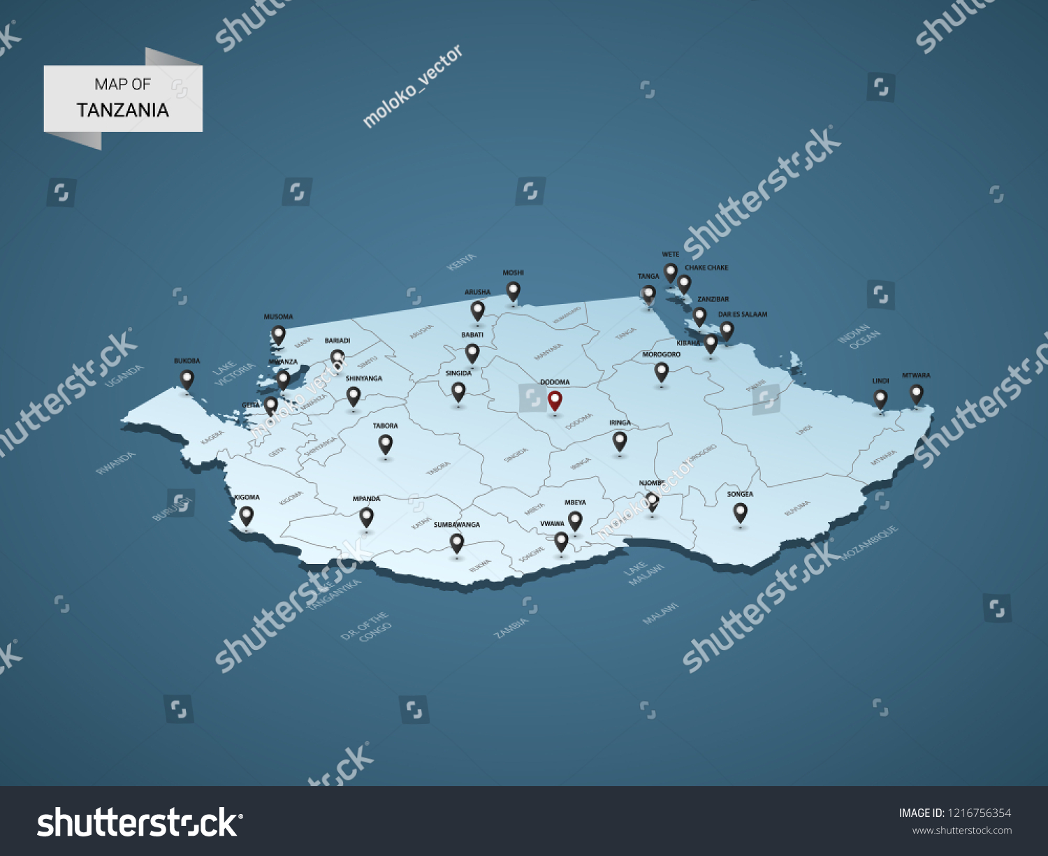 Isometric D Tanzania Map Vector Illustration Stock Vector Royalty