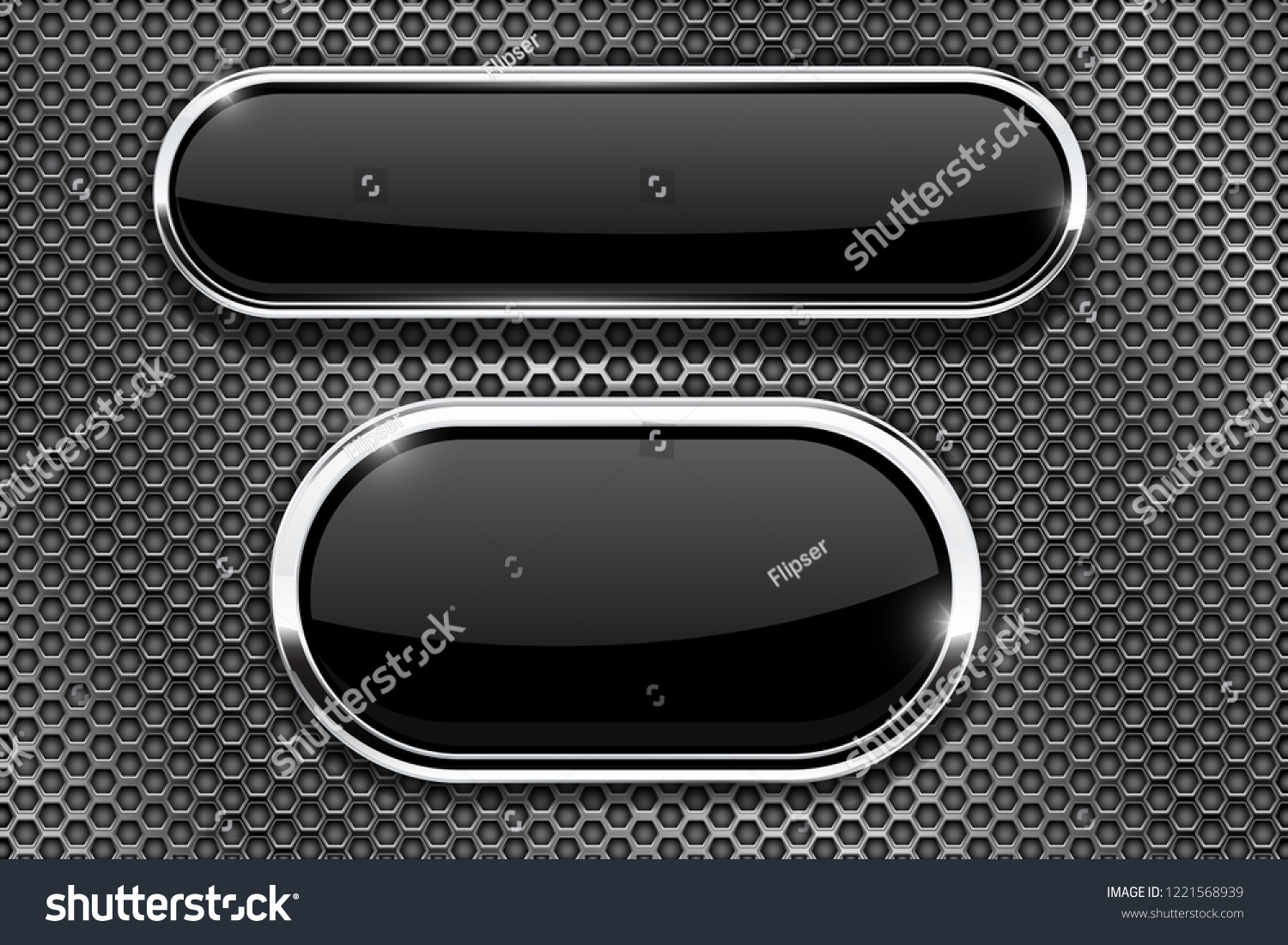 Black Glass Buttons Chrome Frame On Stock Vector Royalty Free