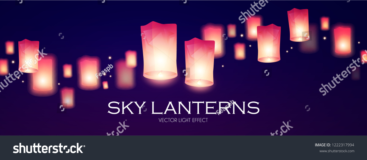 Flying Sky Lanterns Chinese Light Effect Stock Vector Royalty Free