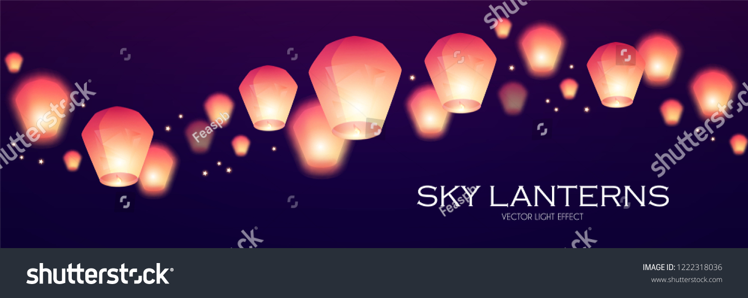 Flying Sky Lanterns Chinese Light Effect Stock Vector Royalty Free