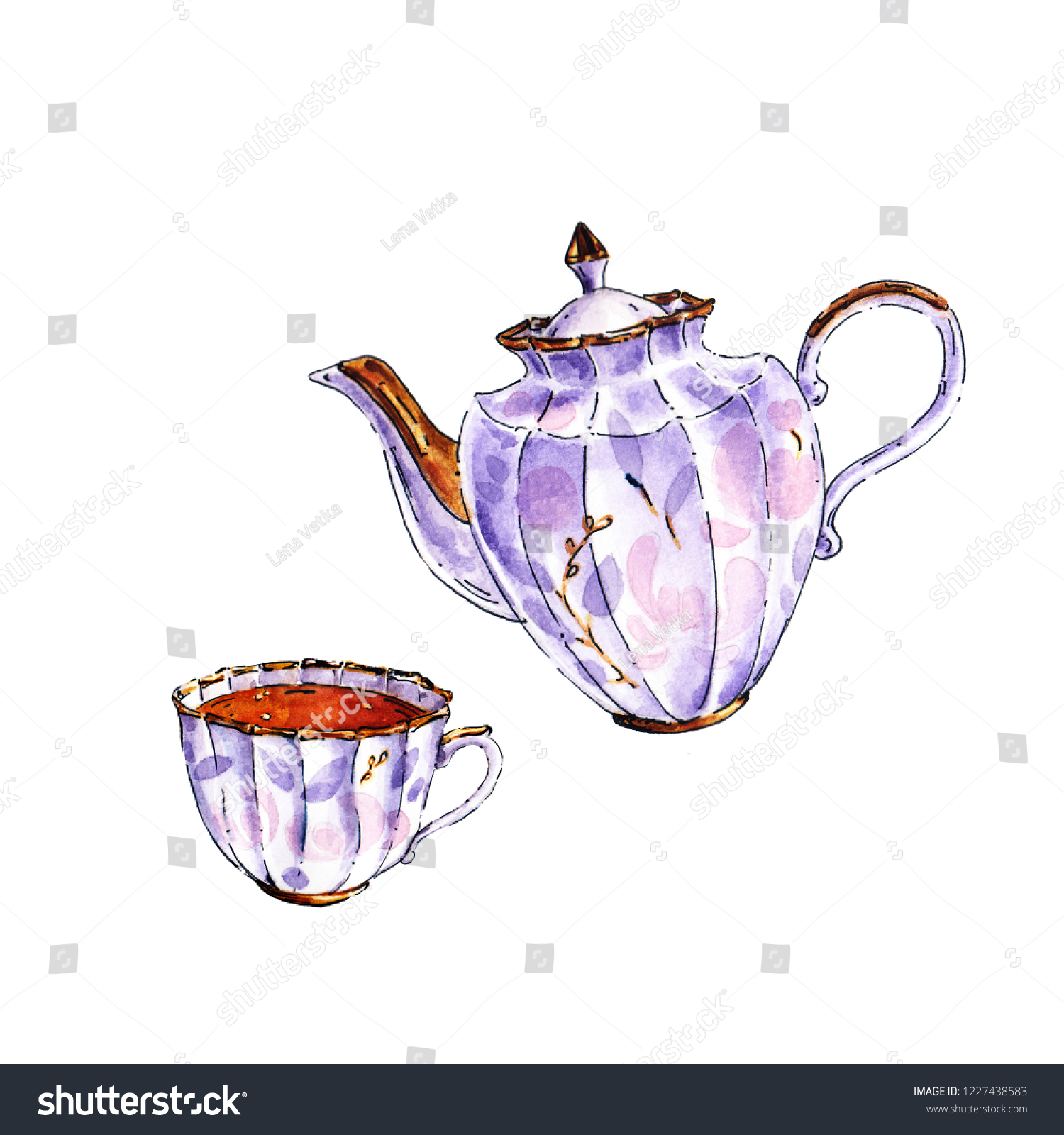 Watercolor Tea Set Stock Illustration Shutterstock