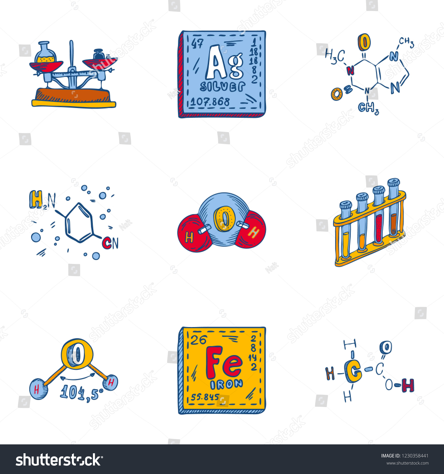 Chemistry Formula Icon Set Hand Drawn Stock Vector Royalty Free