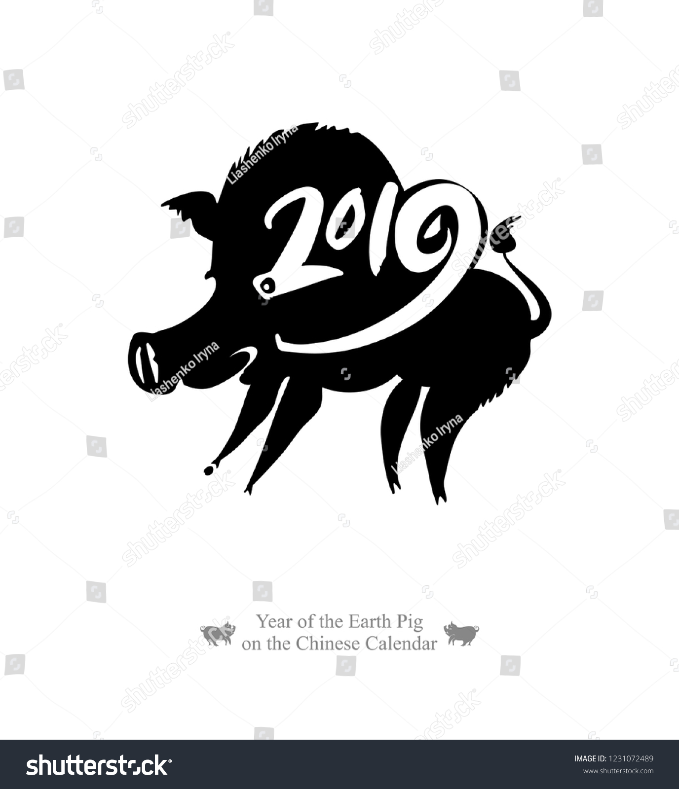 Wild Pig Handwritten Template Inscription Stock Vector Royalty