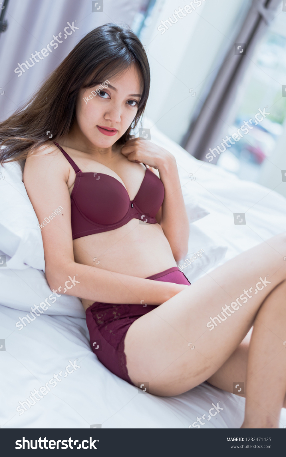 Sexy Asian Woman Lingerie Lying On Shutterstock