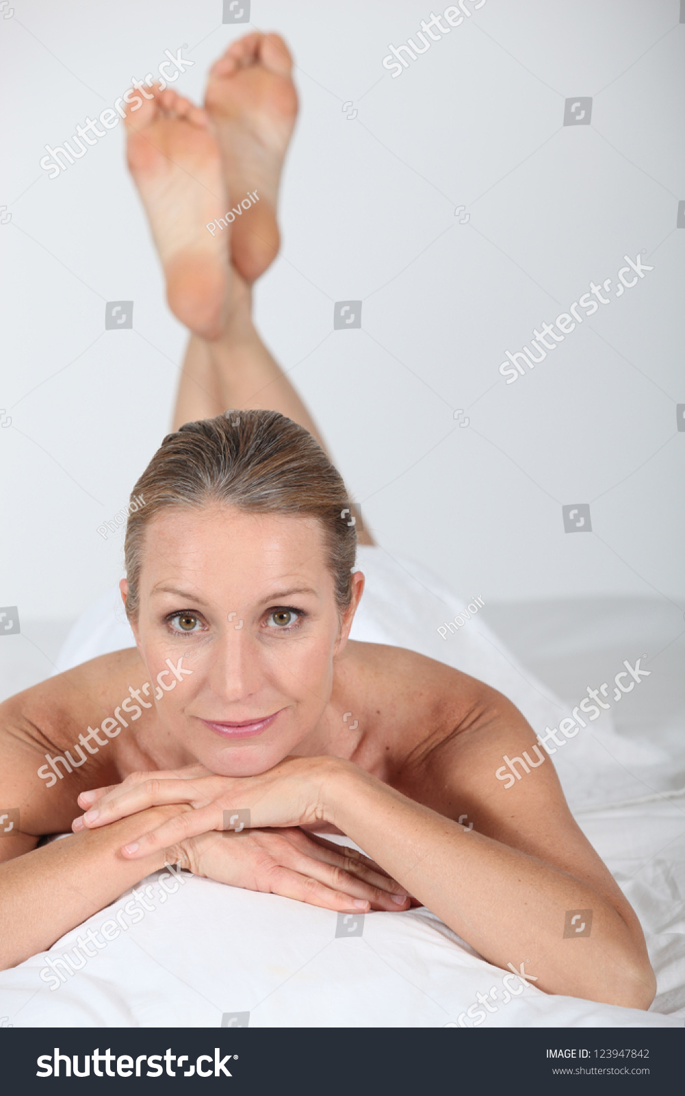 Woman Lying Naked Under White Sheet Stock Photo Shutterstock