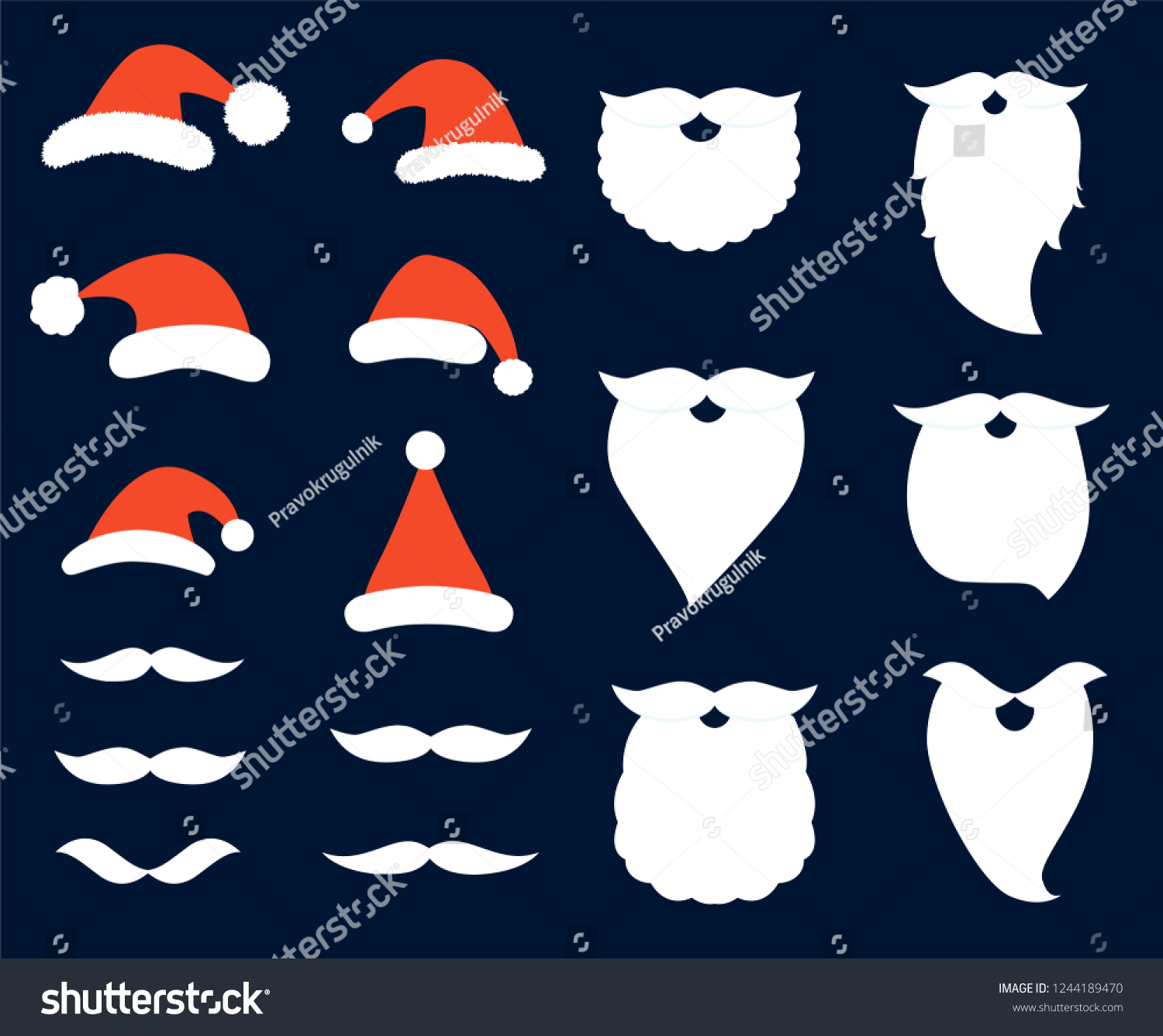 Cute Vector Set Santa Hats Beards Stock Vector Royalty Free