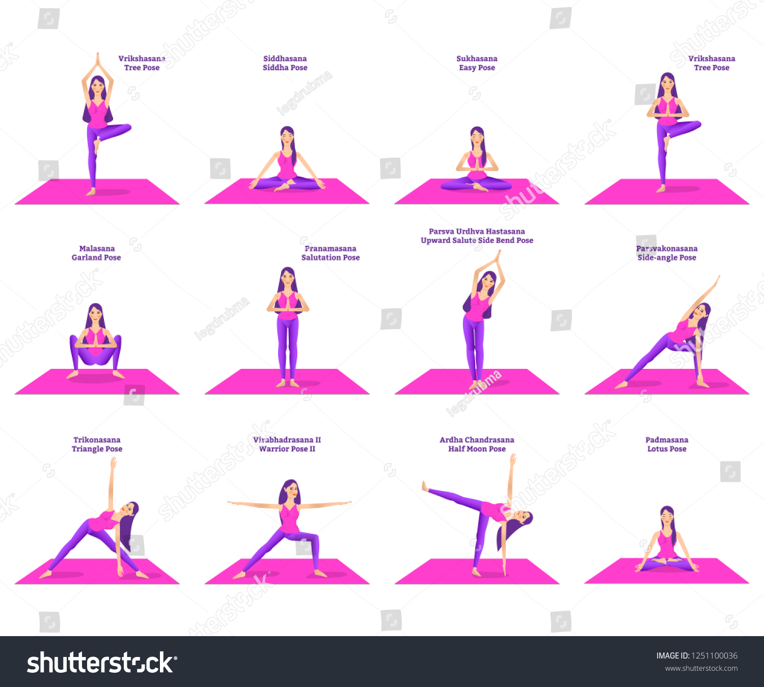 Set Woman Doing Different Yoga Poses Stock Illustration 1251100036