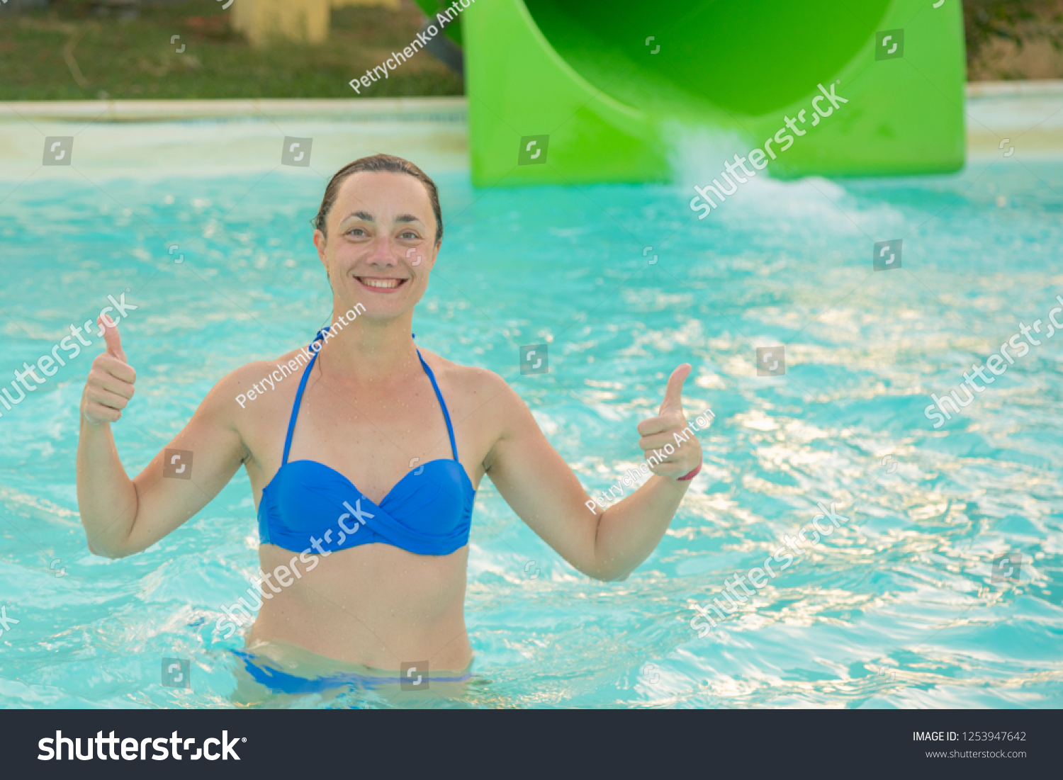 Happy Girl Bikini Sliding Water Park Stock Photo 1253947642 Shutterstock