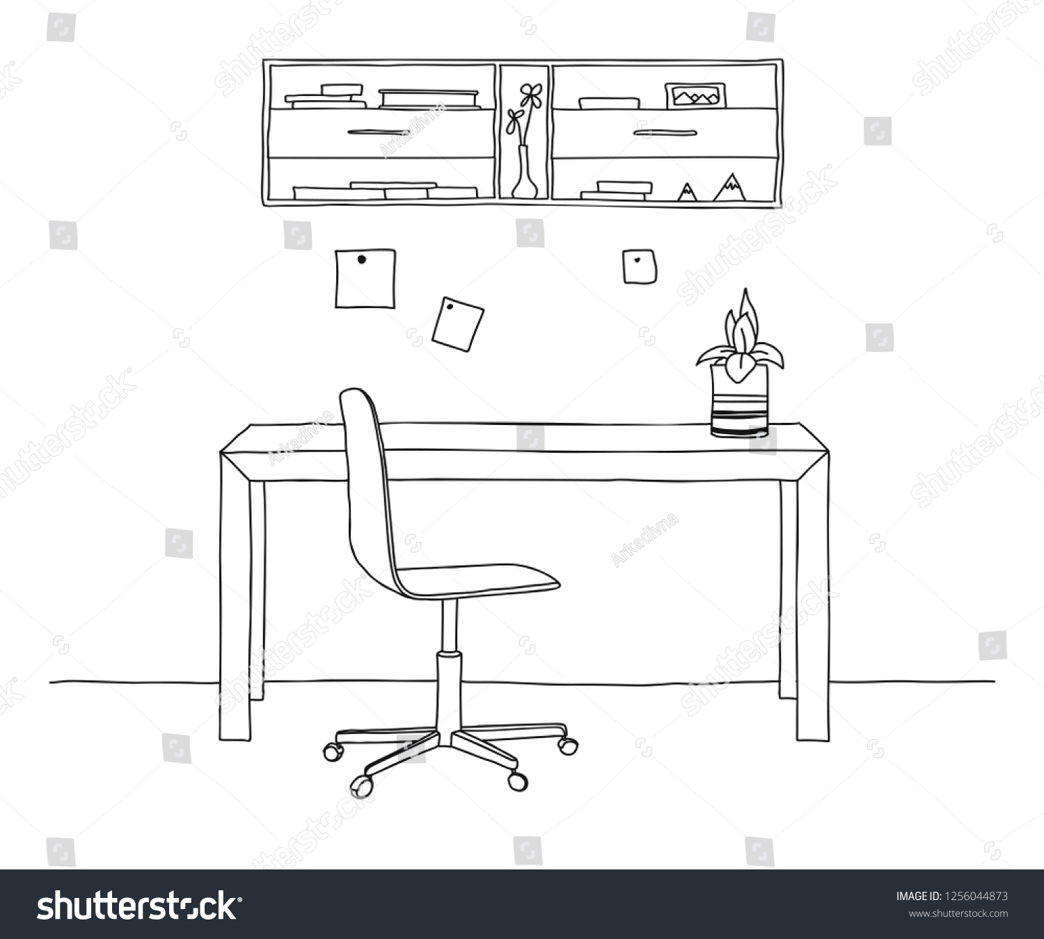 Sketch Room Office Chair Desk Various Stock Vector Royalty Free