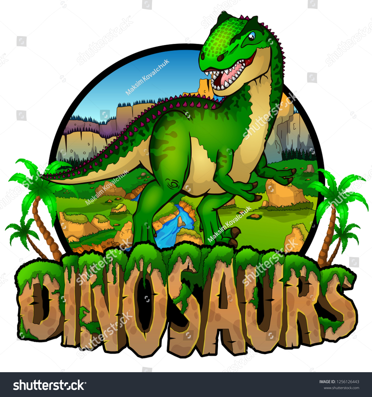 Logo Dinosaures World Avec Allosaurus Illustration Image Vectorielle