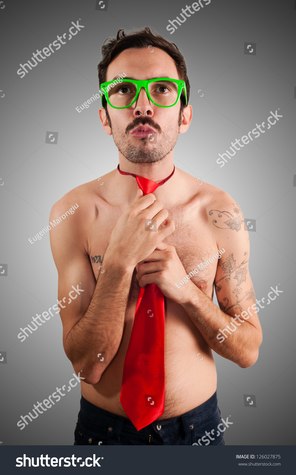 Naked Man Wearing Red Tie On Foto Stok Shutterstock