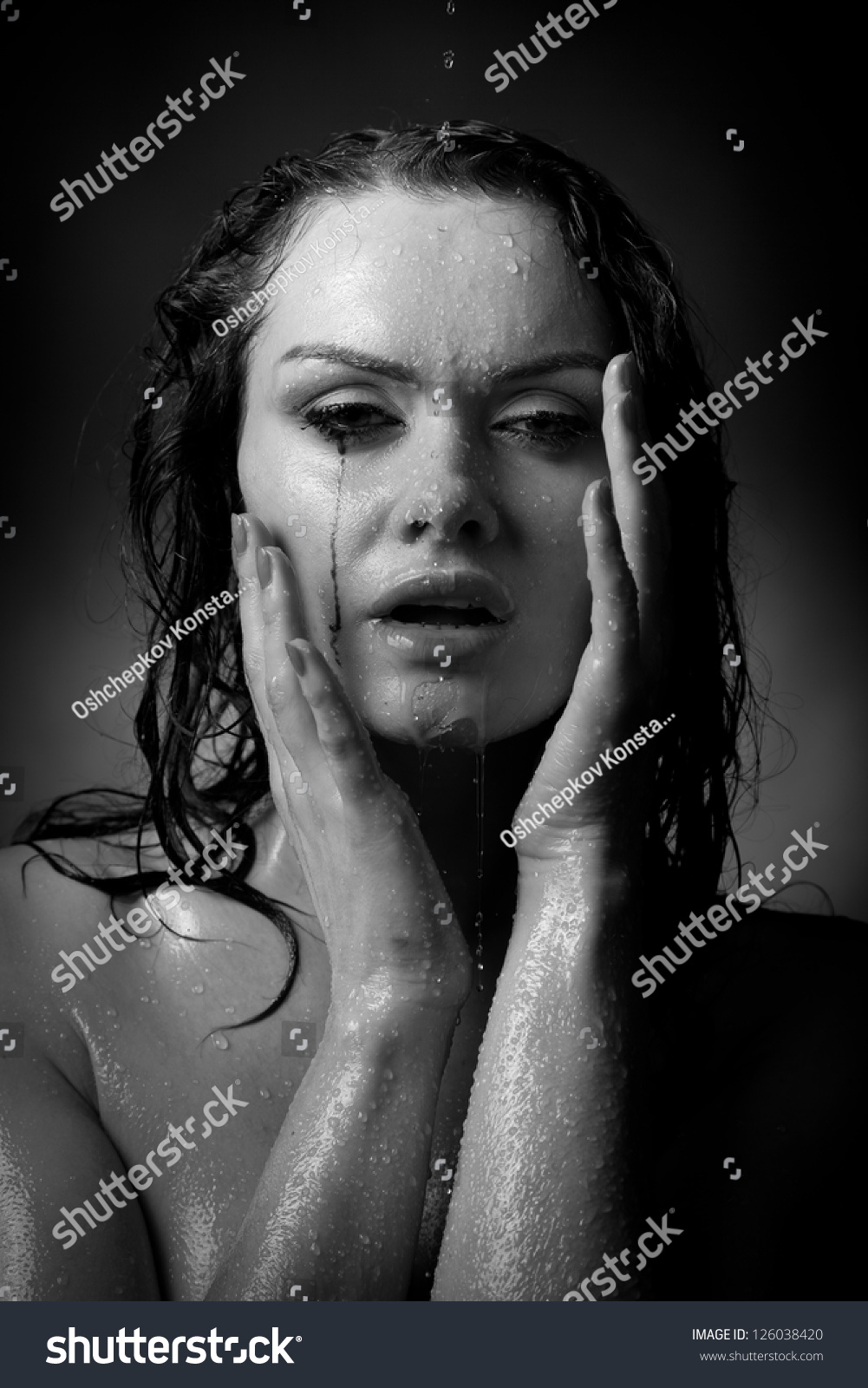 Portrait Beautiful Naked Woman Which Water Stock Photo