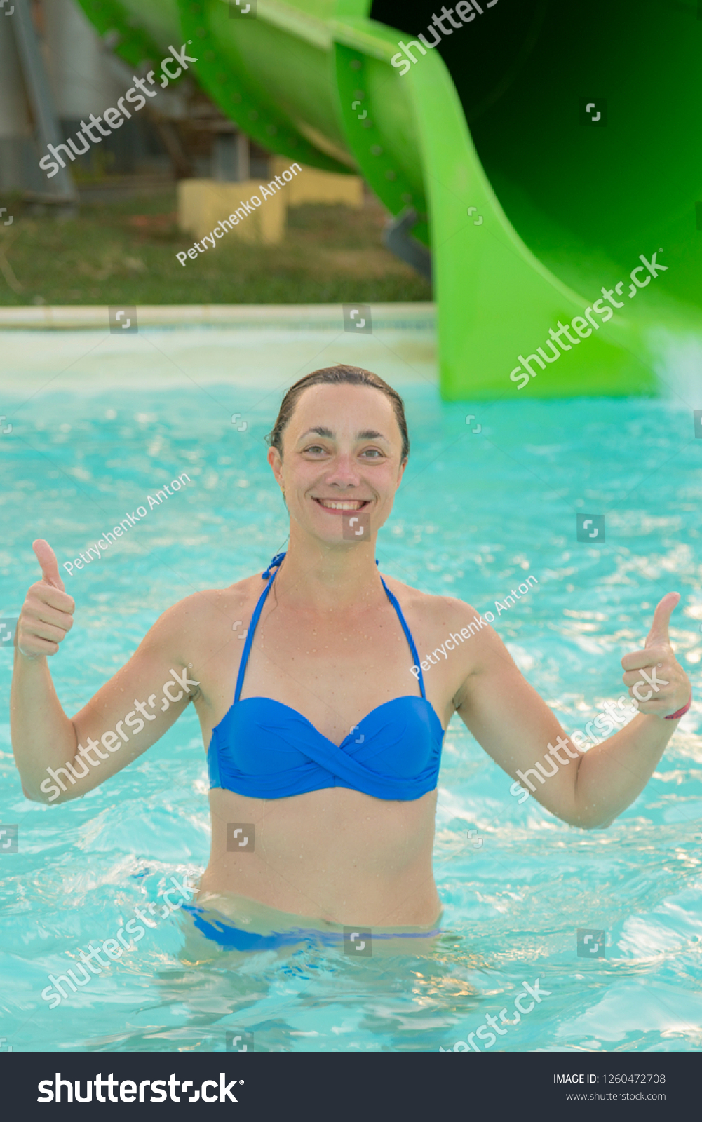 Happy Girl Bikini Sliding Water Park Stock Photo 1260472708 Shutterstock