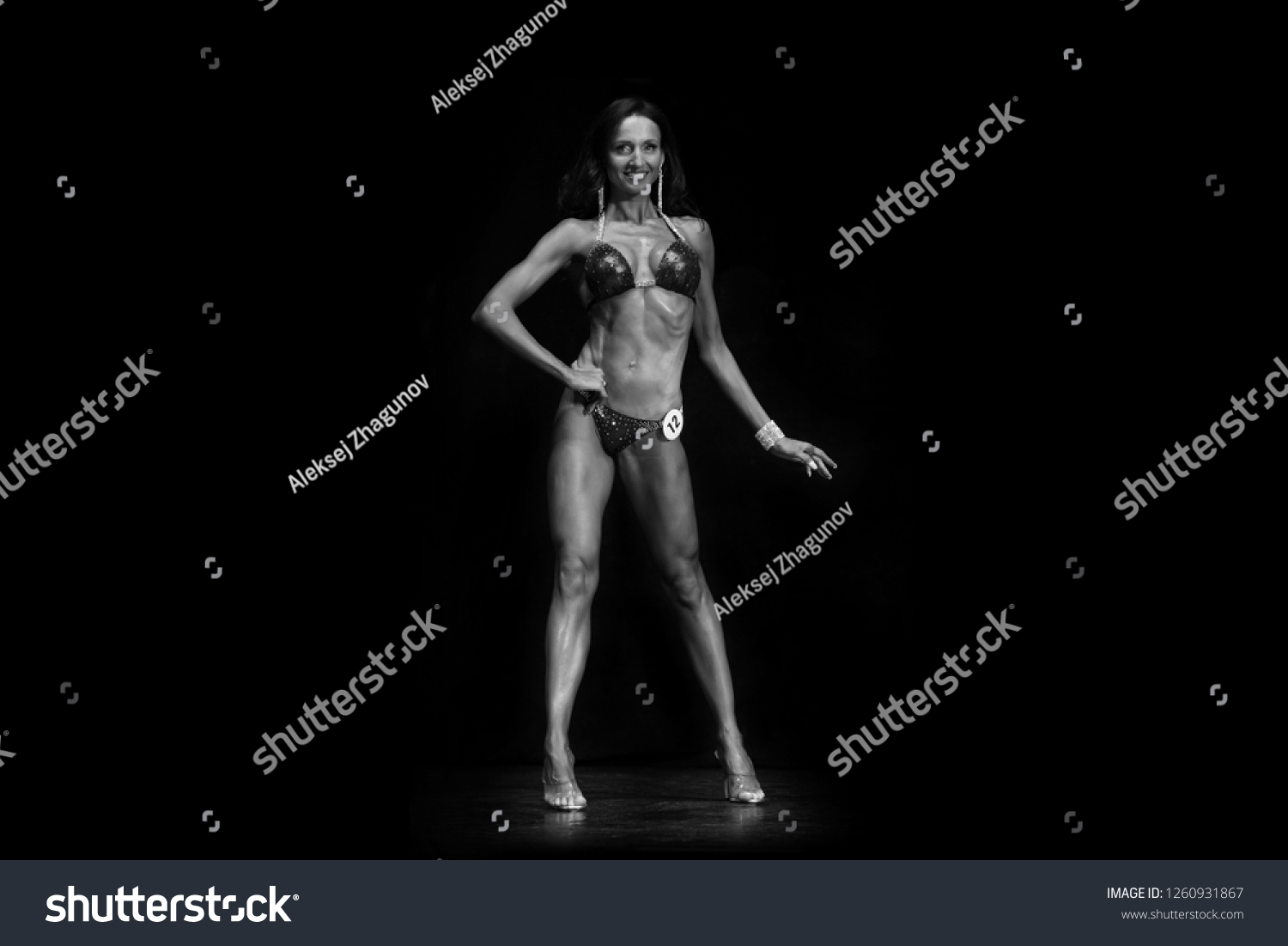 Tanned Muscular Fitness Model Bikini On Stock Photo 1260931867