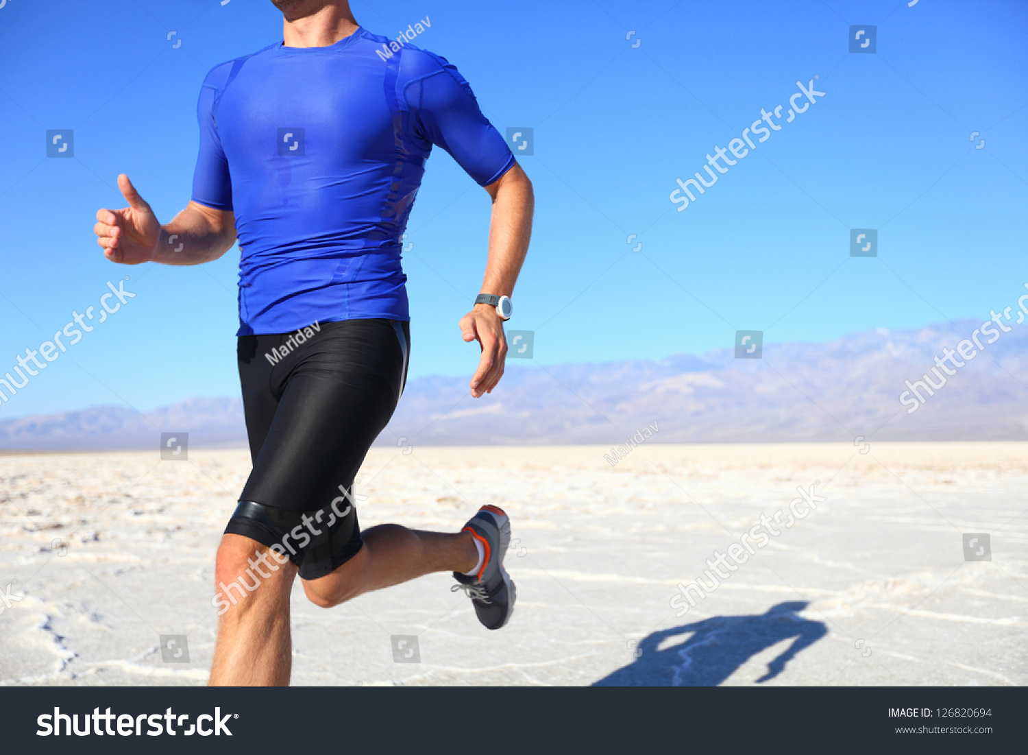 Sport Runner Running Sprinting Desert Athlete Stock Photo