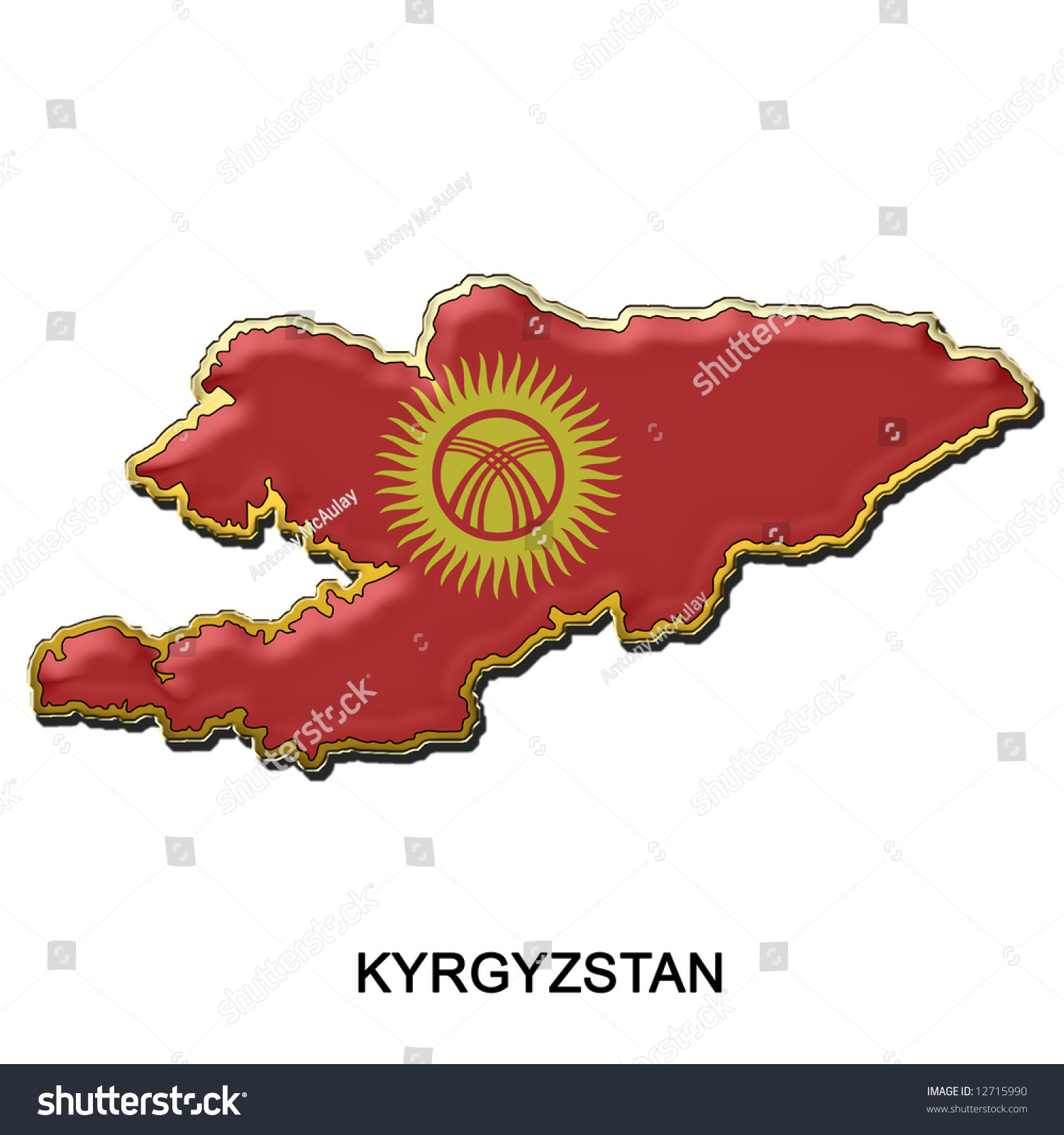 Map Shaped Flag Kyrgyzstan Style Metal Stock Illustration