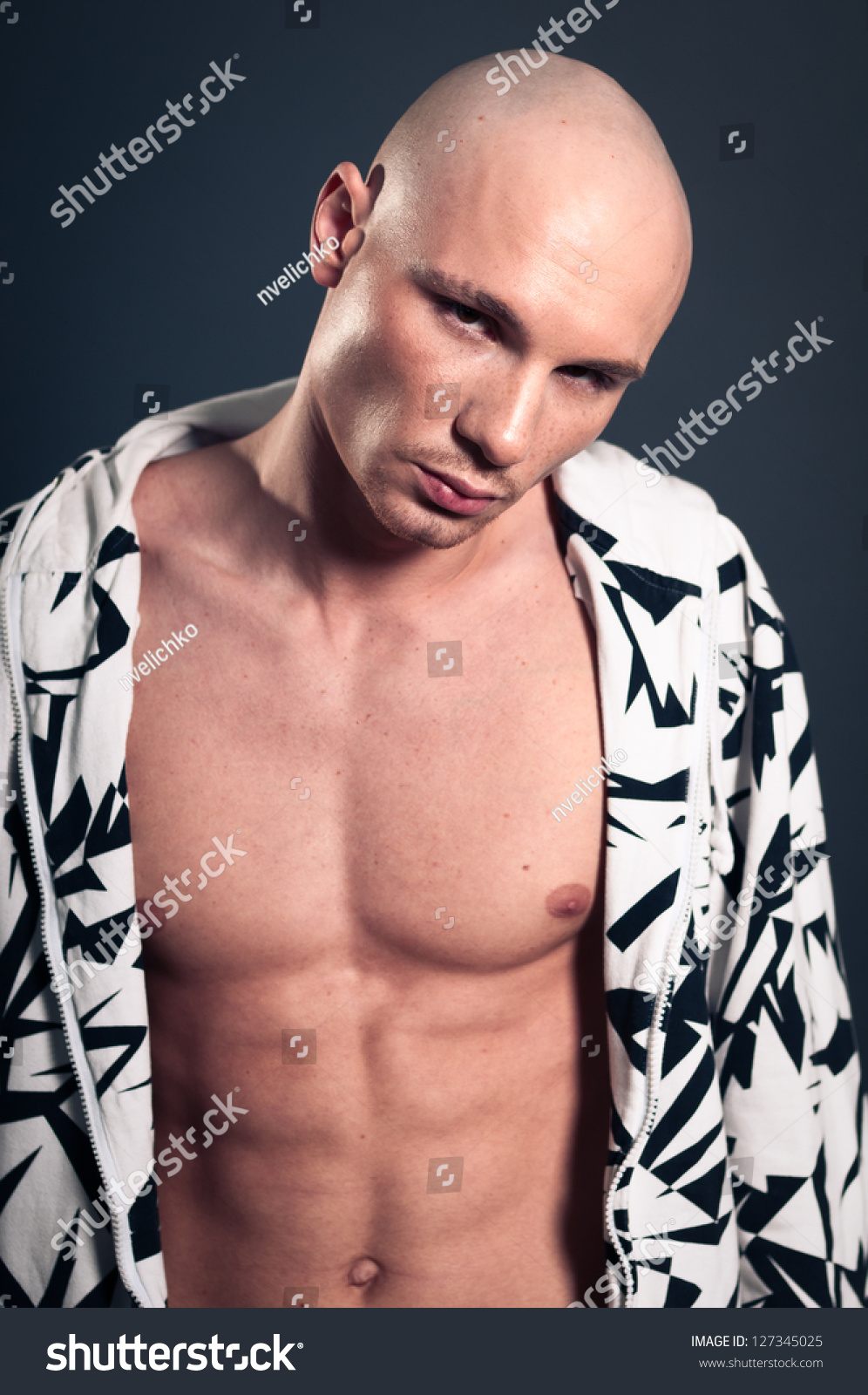 Portrait Naked Athletic Man Posing Over Stock Photo