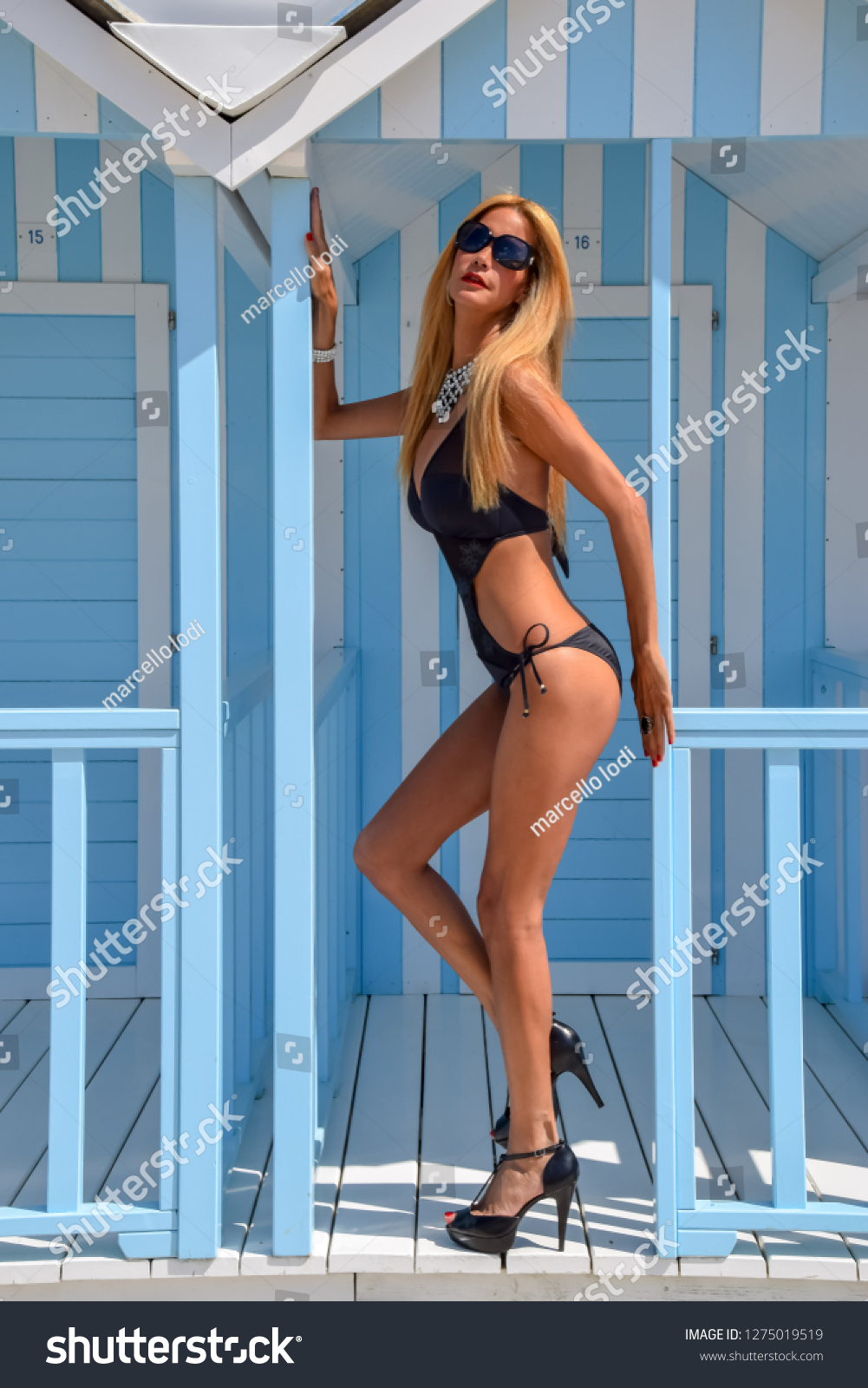 Sexy Blonde Model Black Bikini Stock Photo Shutterstock