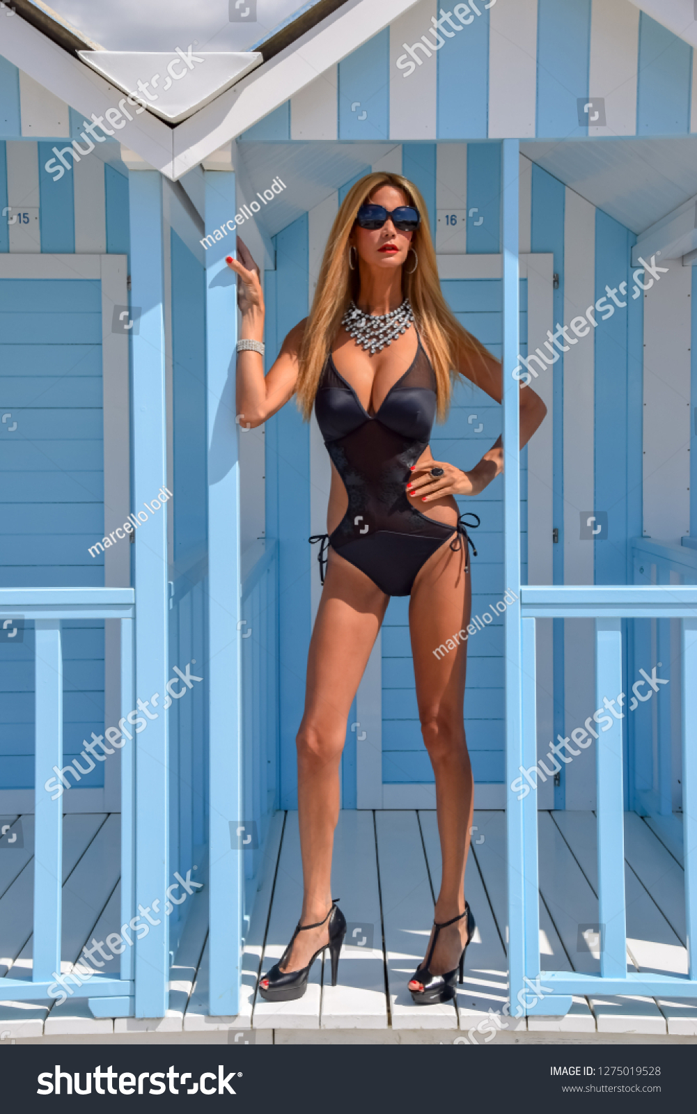 Sexy Blonde Model Black Bikini Stock Photo Shutterstock