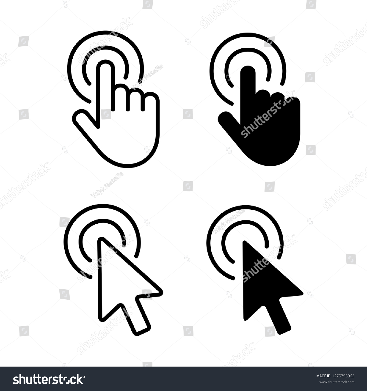 Set Hand Cursor Icons Click Cursor Stock Vector Royalty Free