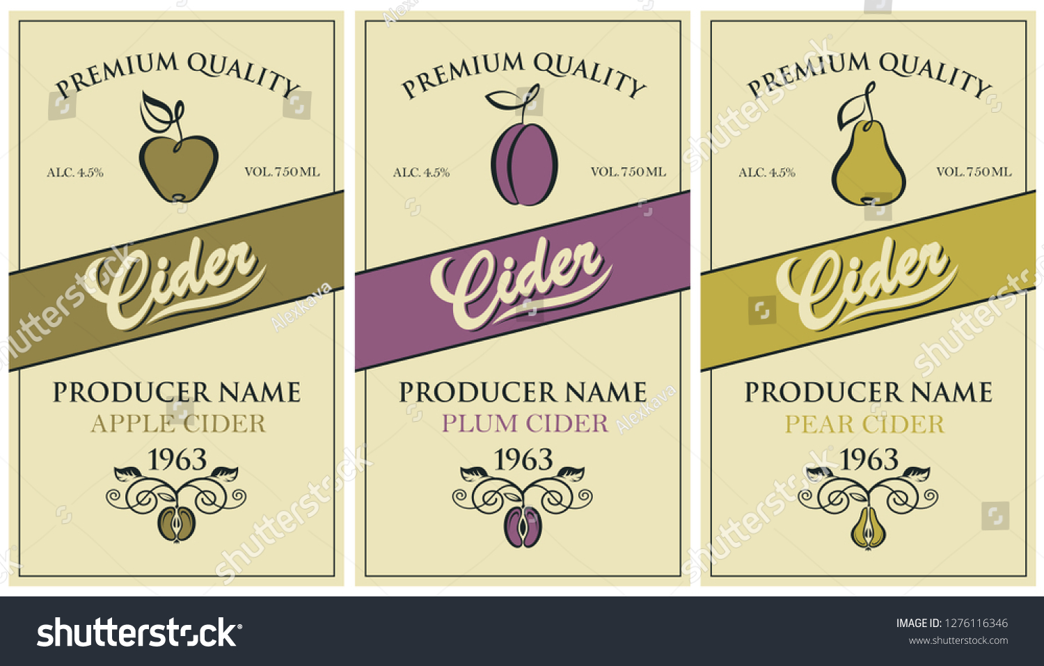 Collection Labels Various Cider Types Stock Vector Royalty Free