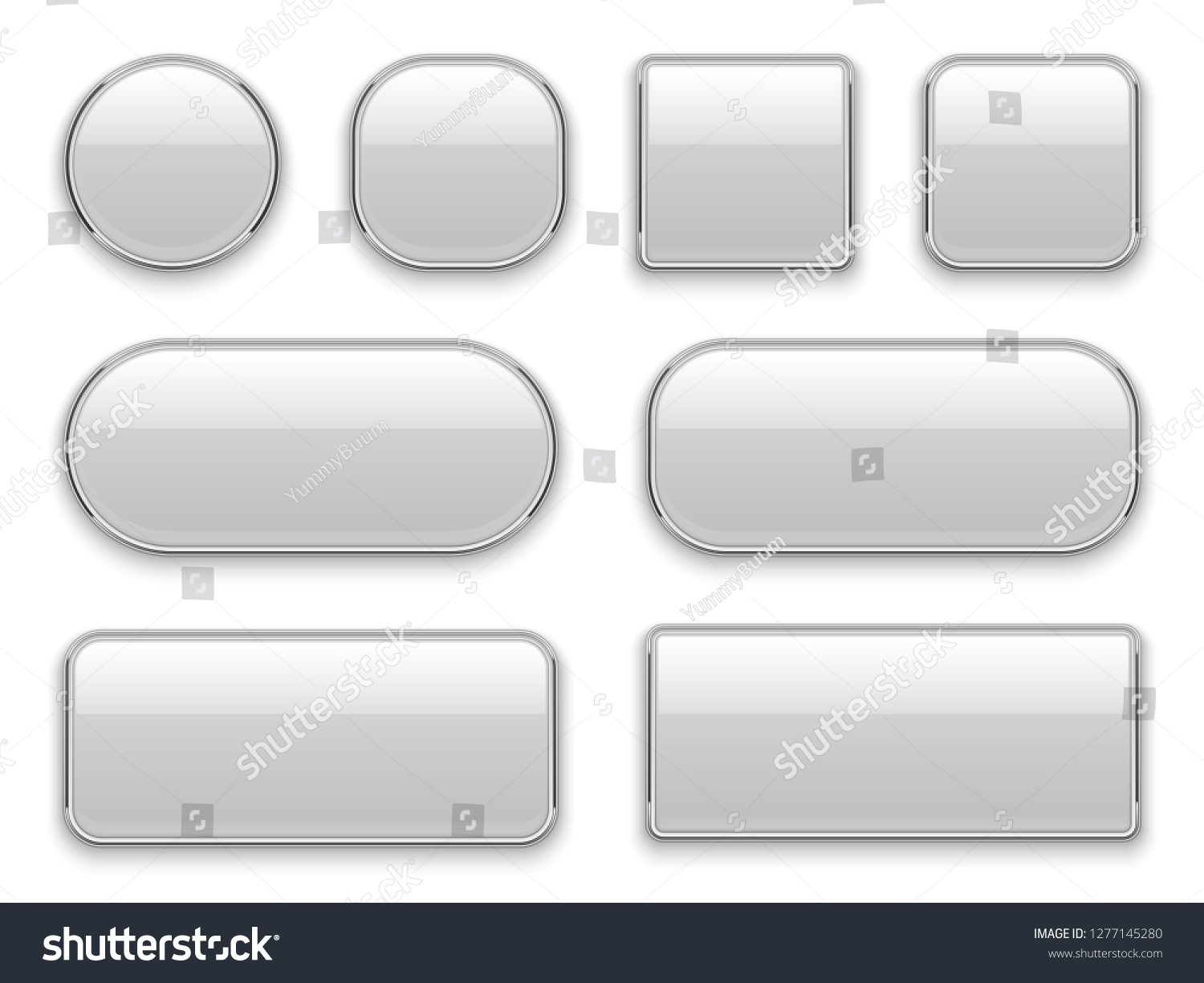 White Buttons Chrome Frame 3d Realistic Stock Vector Royalty Free