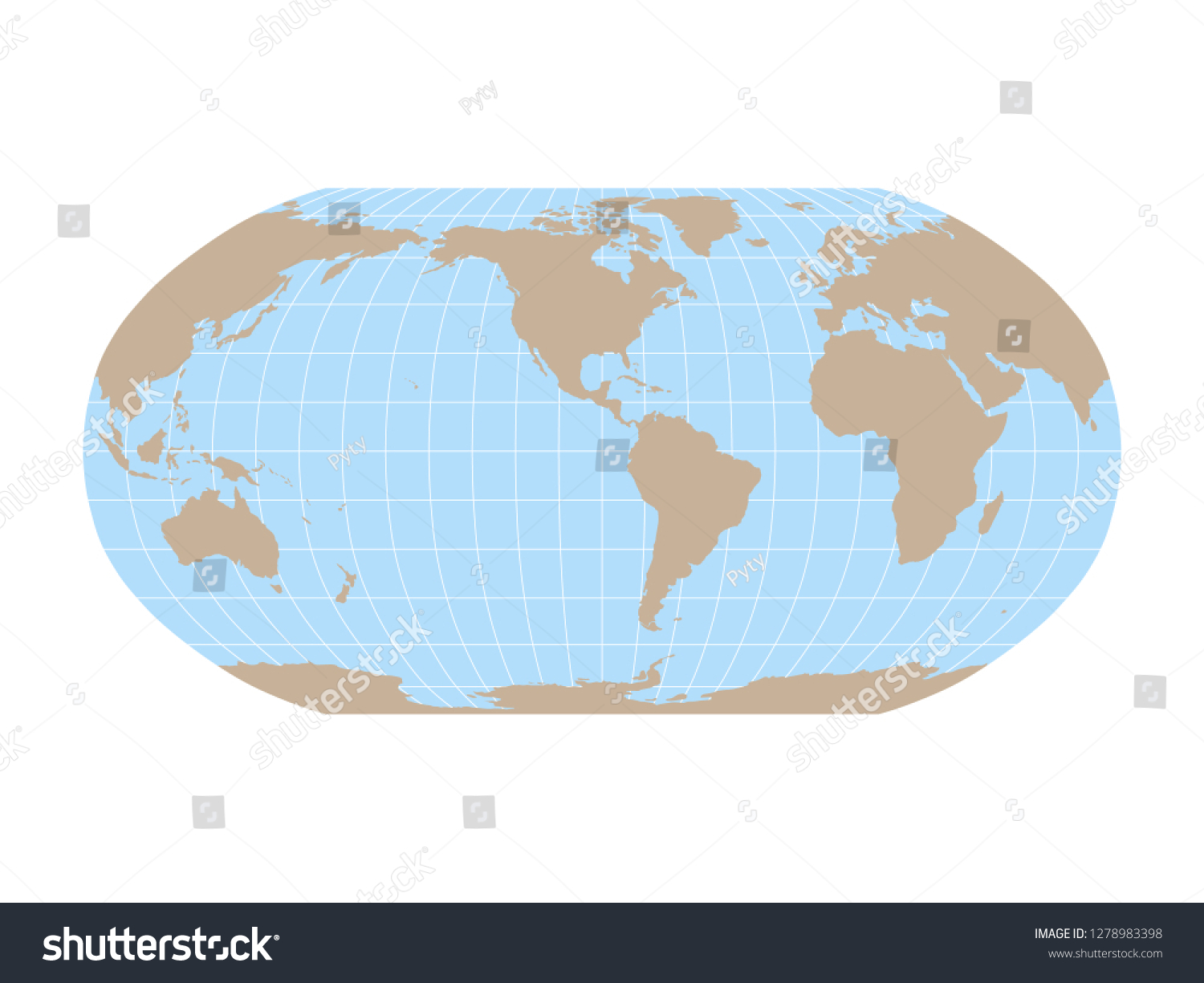 World Map Robinson Projection Meridians Parallels Stock Vector Royalty Free