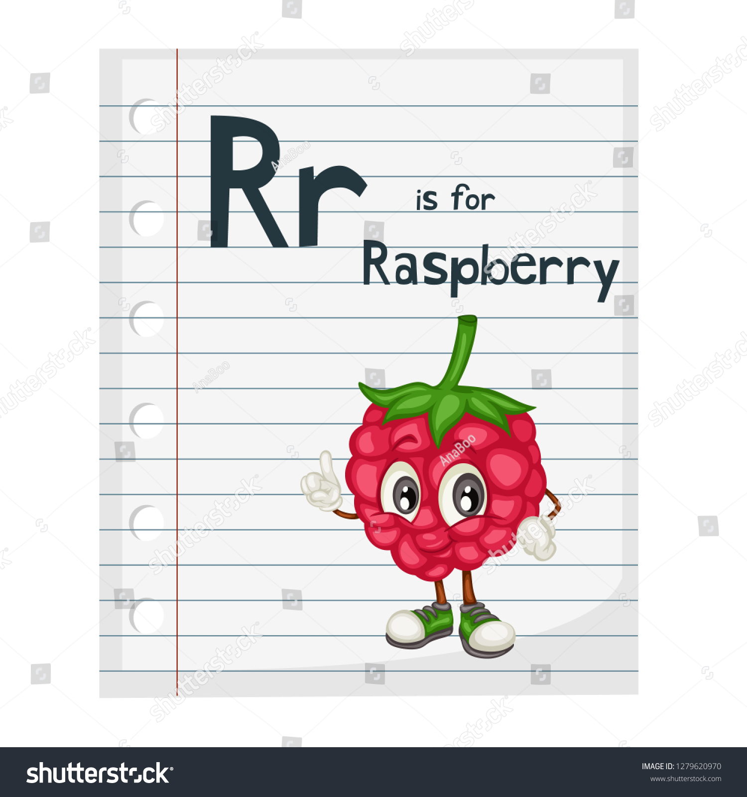 Illustrated Vocabulary Card Letter R Raspberry Stock Vector Royalty