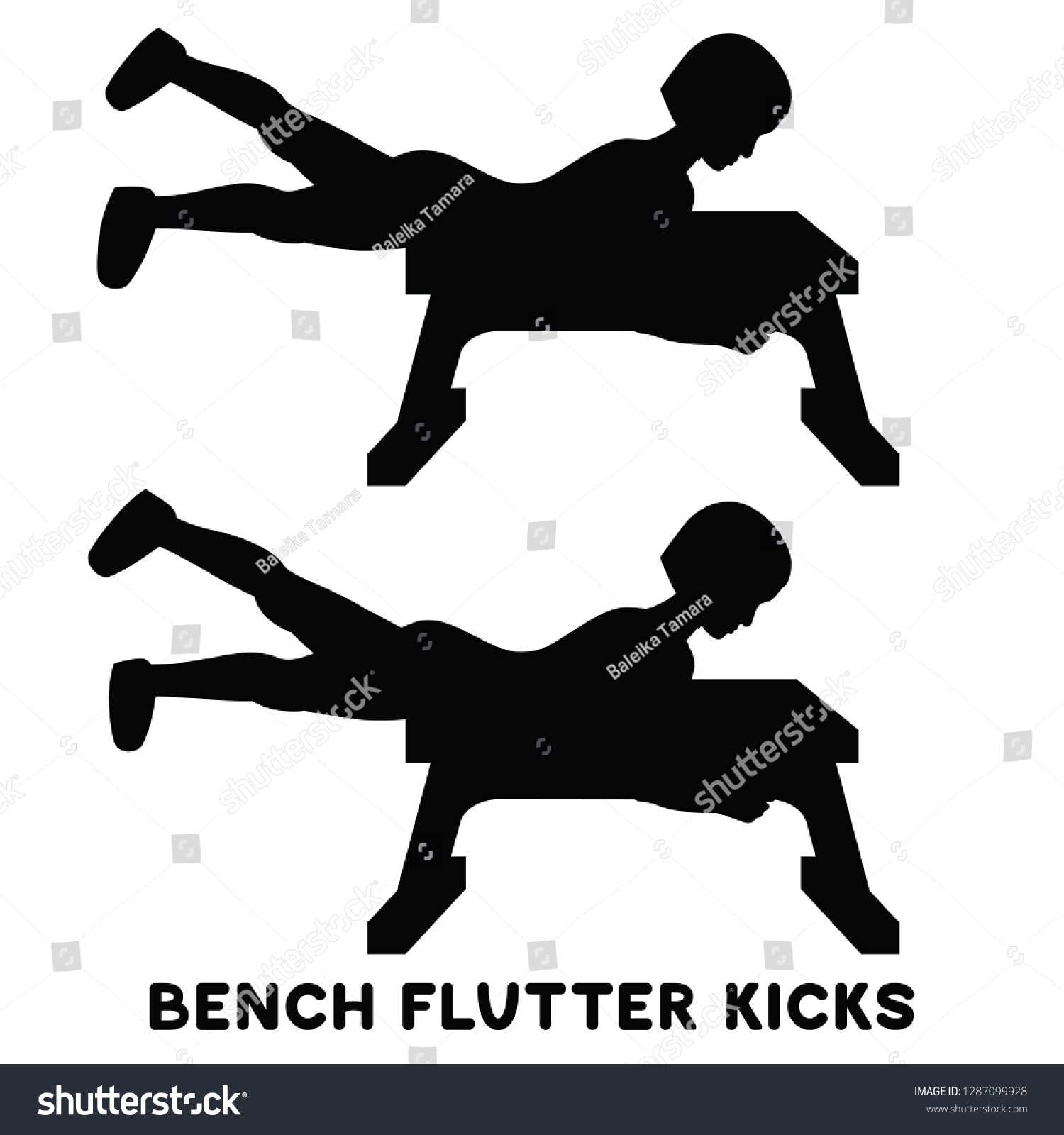 Bench Flutter Kicks Sport Exersice Silhouettes Stock Vector Royalty