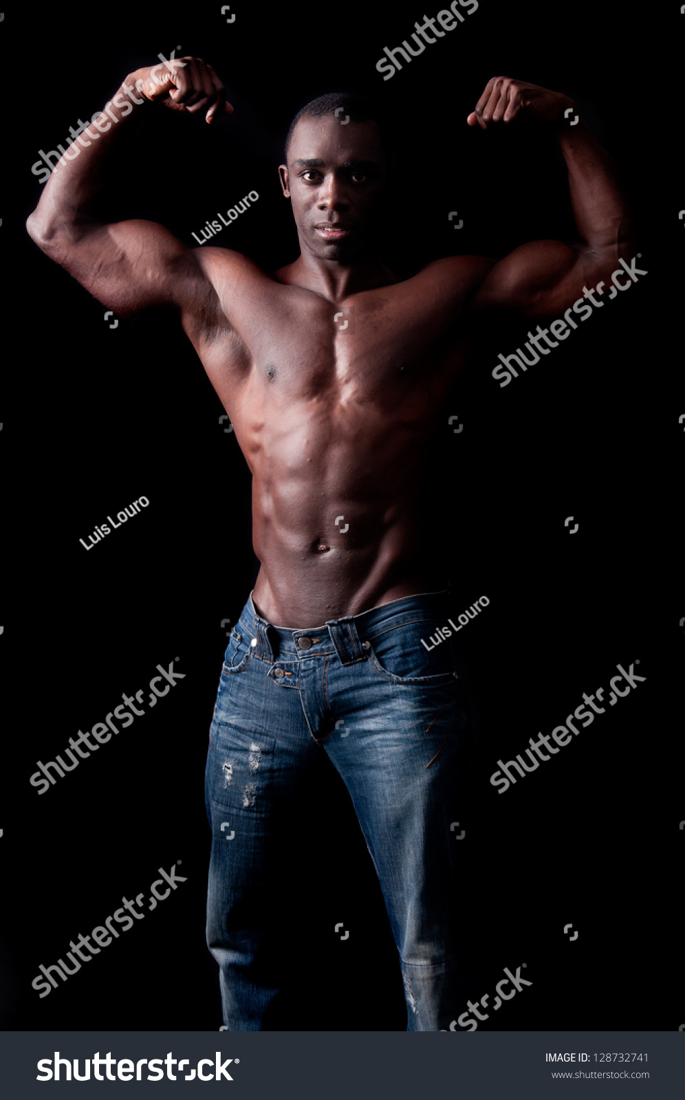 Beautiful Muscular Black Man Dark Background Stock Photo