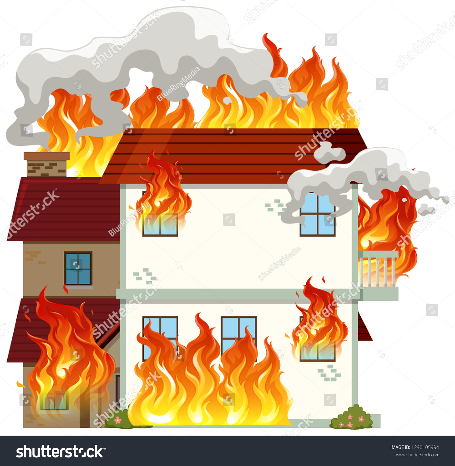 Isolated Modern House On Fire Illustration Stock Vector Royalty Free