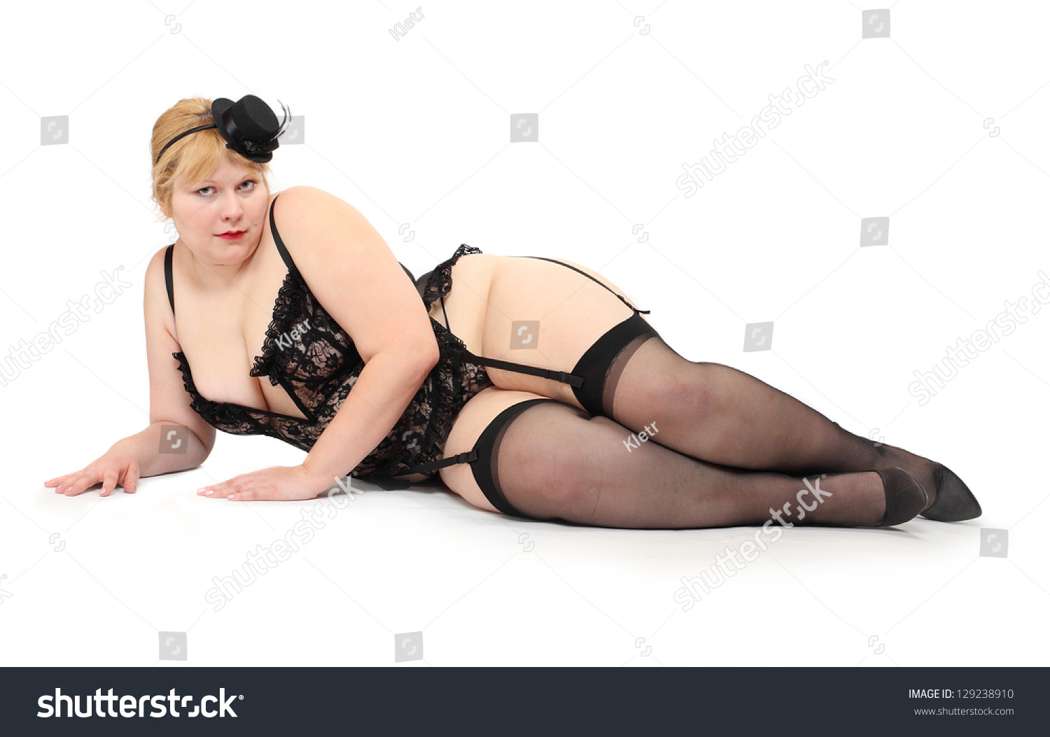 Overweight Woman Dressed Retro Lingerie On Stock Photo