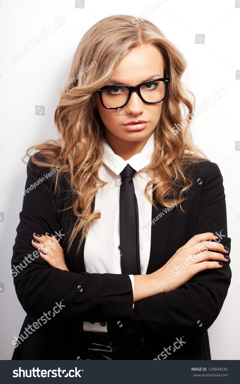 Closeup Seriously Blonde Businesswoman Portrait Wearing Stock Photo