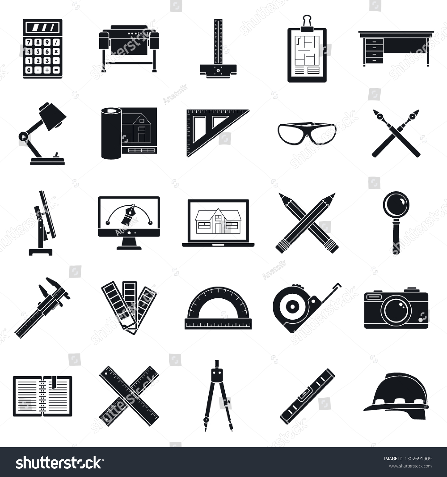 Architect Tool Icons Set Simple Set Stock Vector Royalty Free