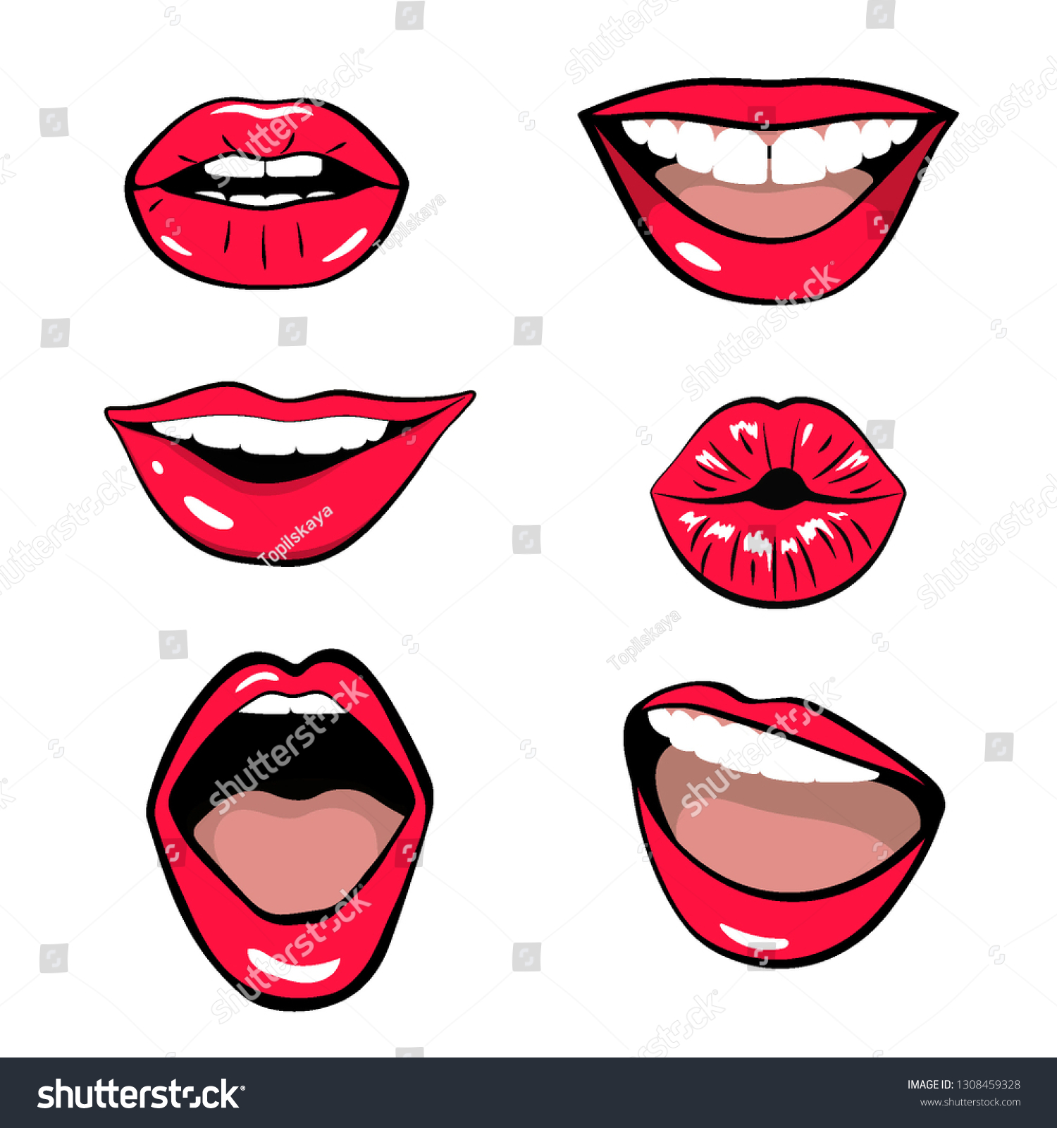 Lips Patch Collection Isolated On White Stock Vector Royalty Free