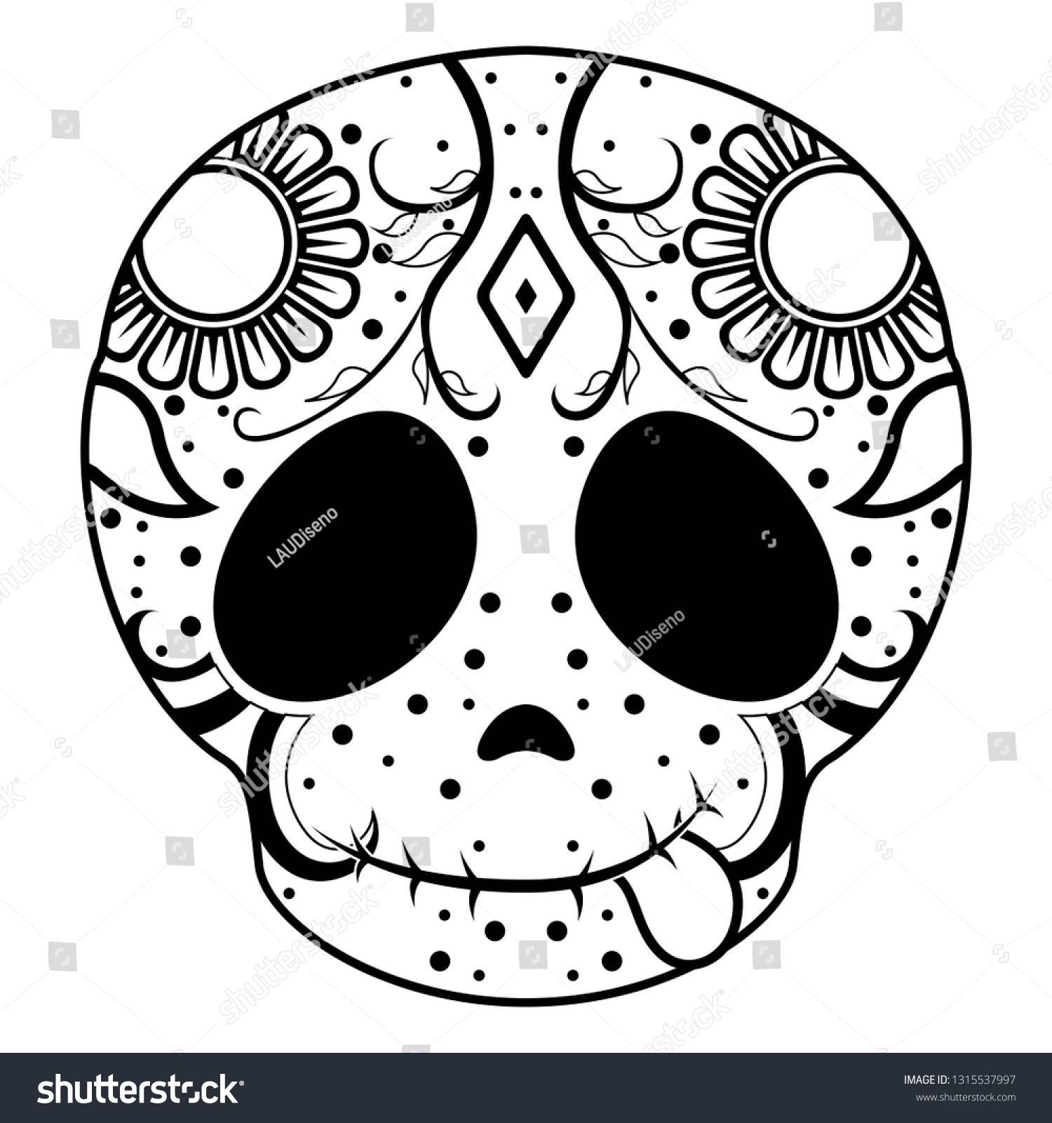 Outline Happy Mexican Skull Cartoon Vector Stock Vector Royalty Free