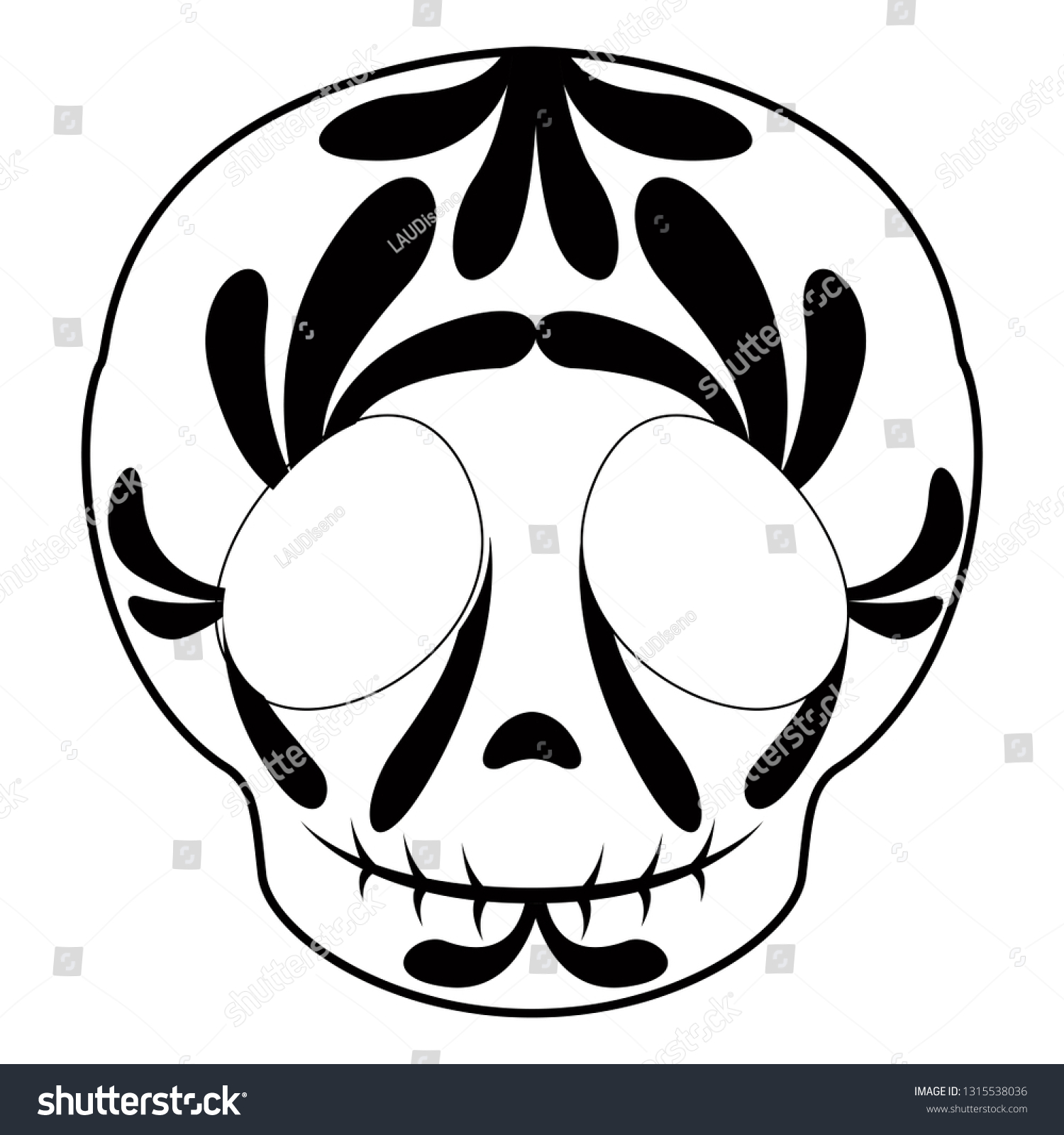 Outline Happy Mexican Skull Cartoon Vector Stock Vector Royalty Free