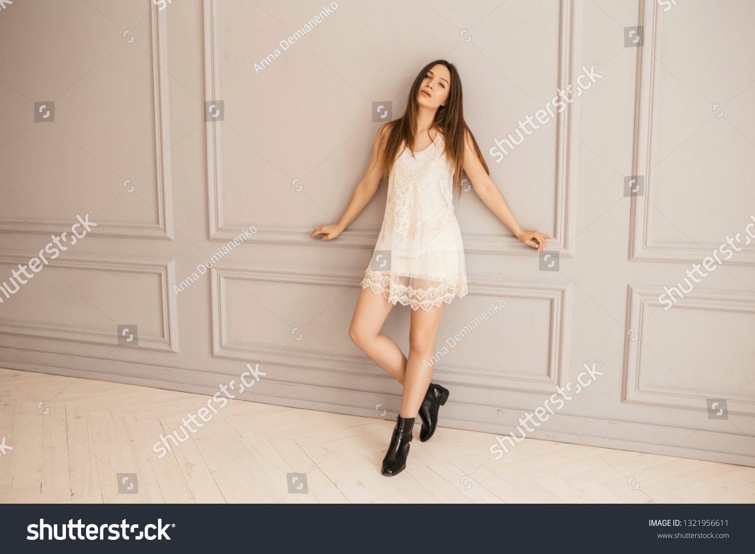 Sexy Fit Brunette Caucasian Woman Dress Stock Photo 1321956611