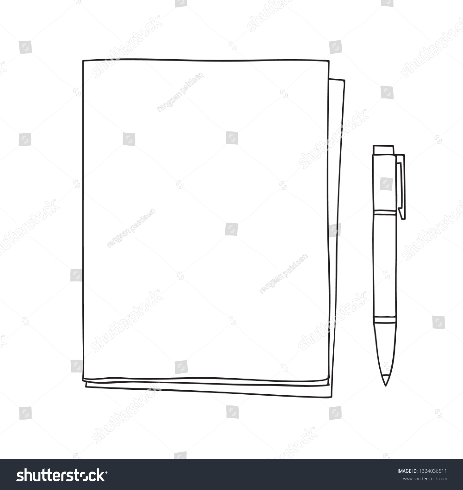 Notebook Pen Handdrawn Cute Line Art Stock Vector Royalty Free