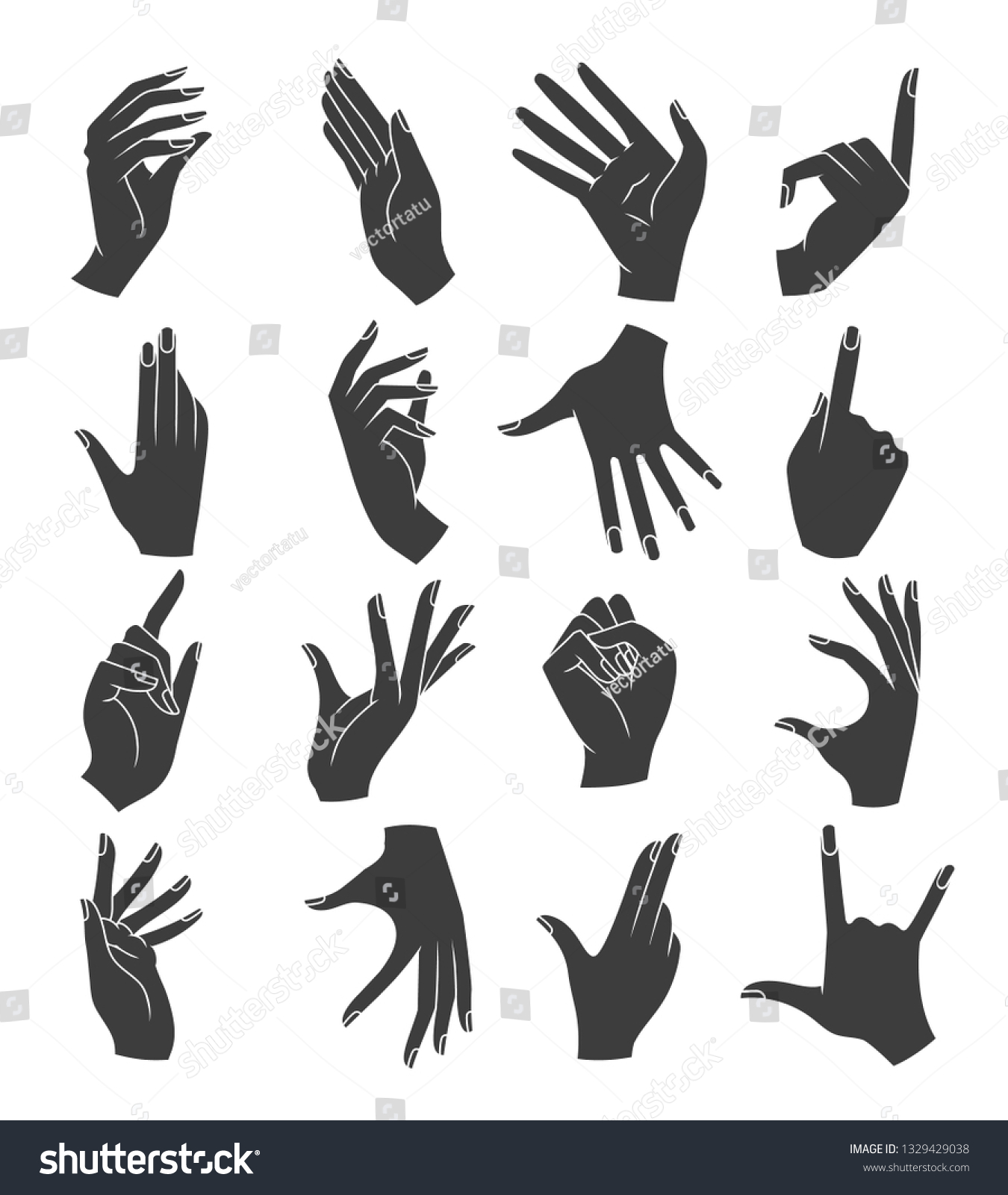 Woman Hands Gestures Silhouettes Female Hand Stock Vector Royalty Free