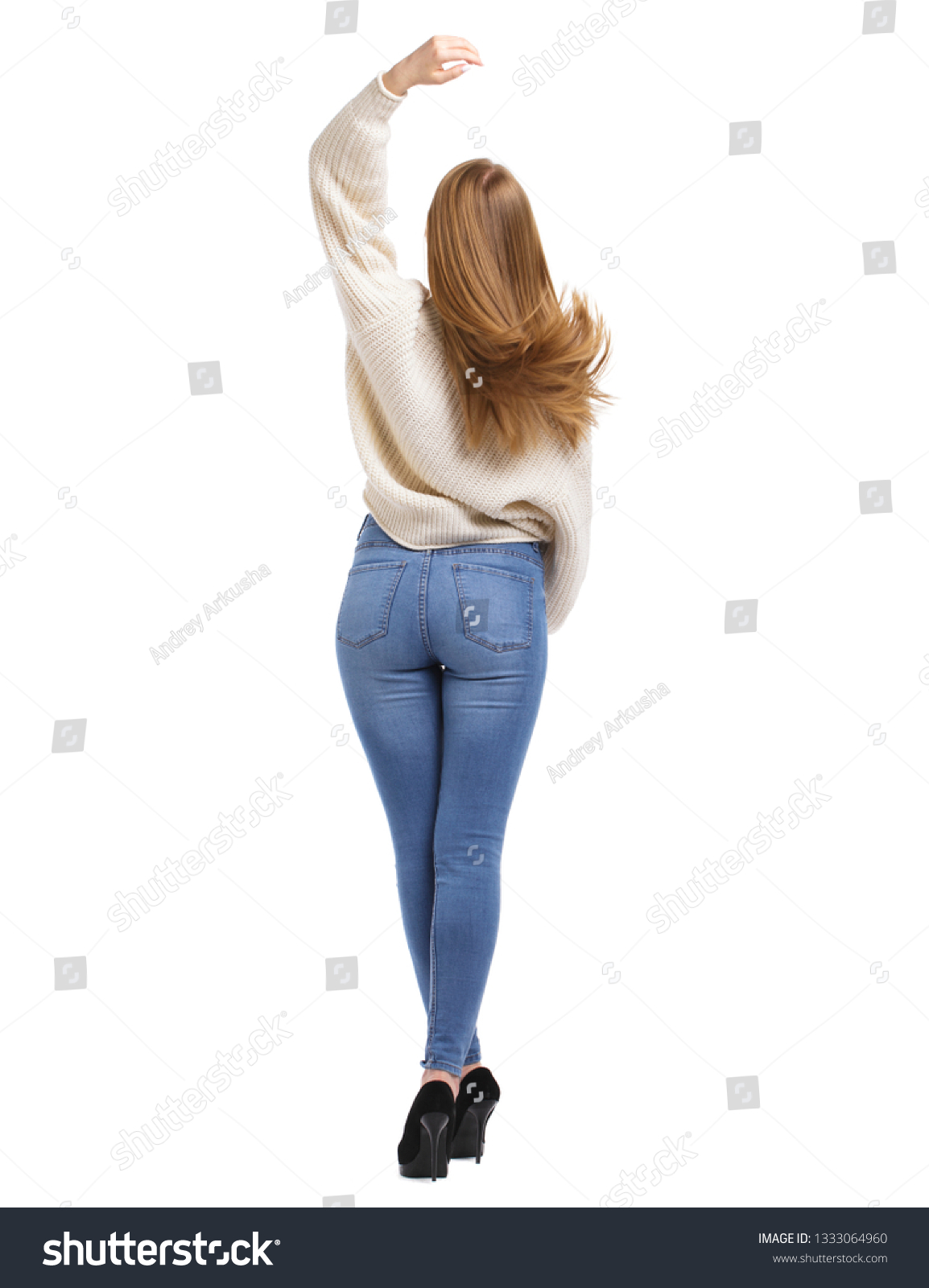 Back View Sexy Blonde Woman Blue Shutterstock