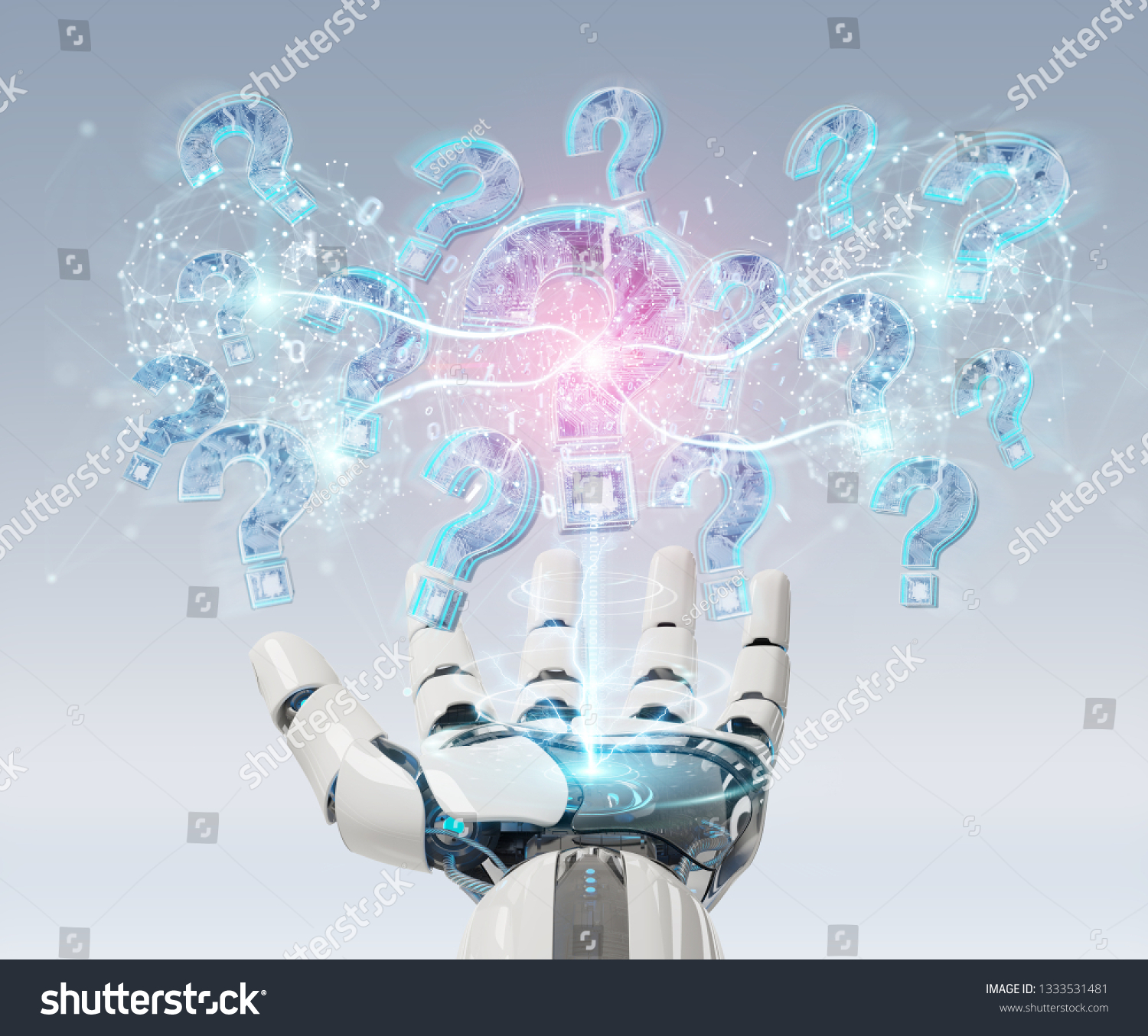 Cyborg On Blurred Background Solving Problem Stock Illustration