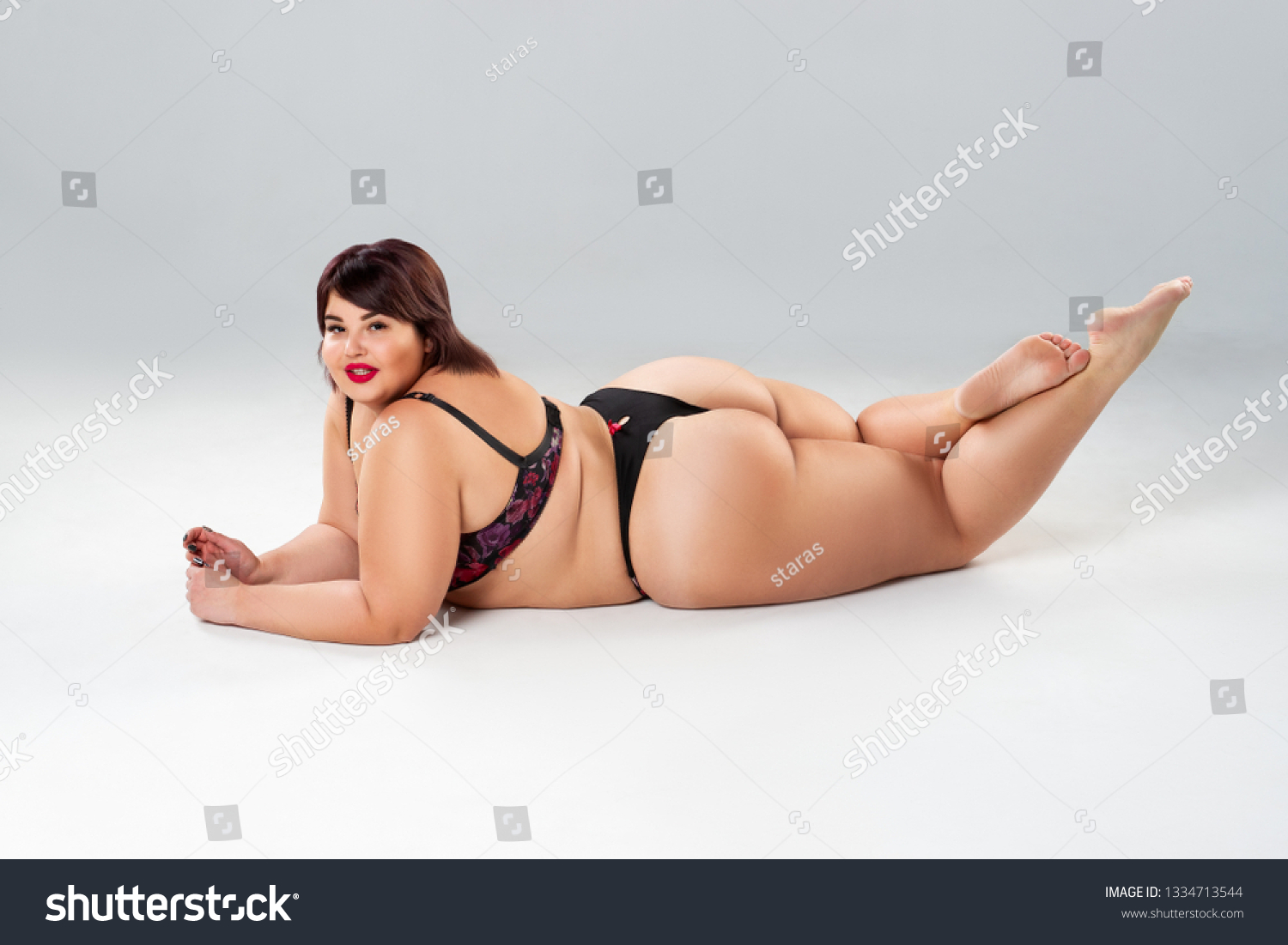 Happy Plus Size Model Lingerie Fat Foto Stock Shutterstock